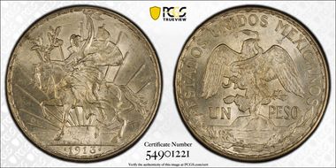 1913 Peso Caballito KM-453  Ag MS63