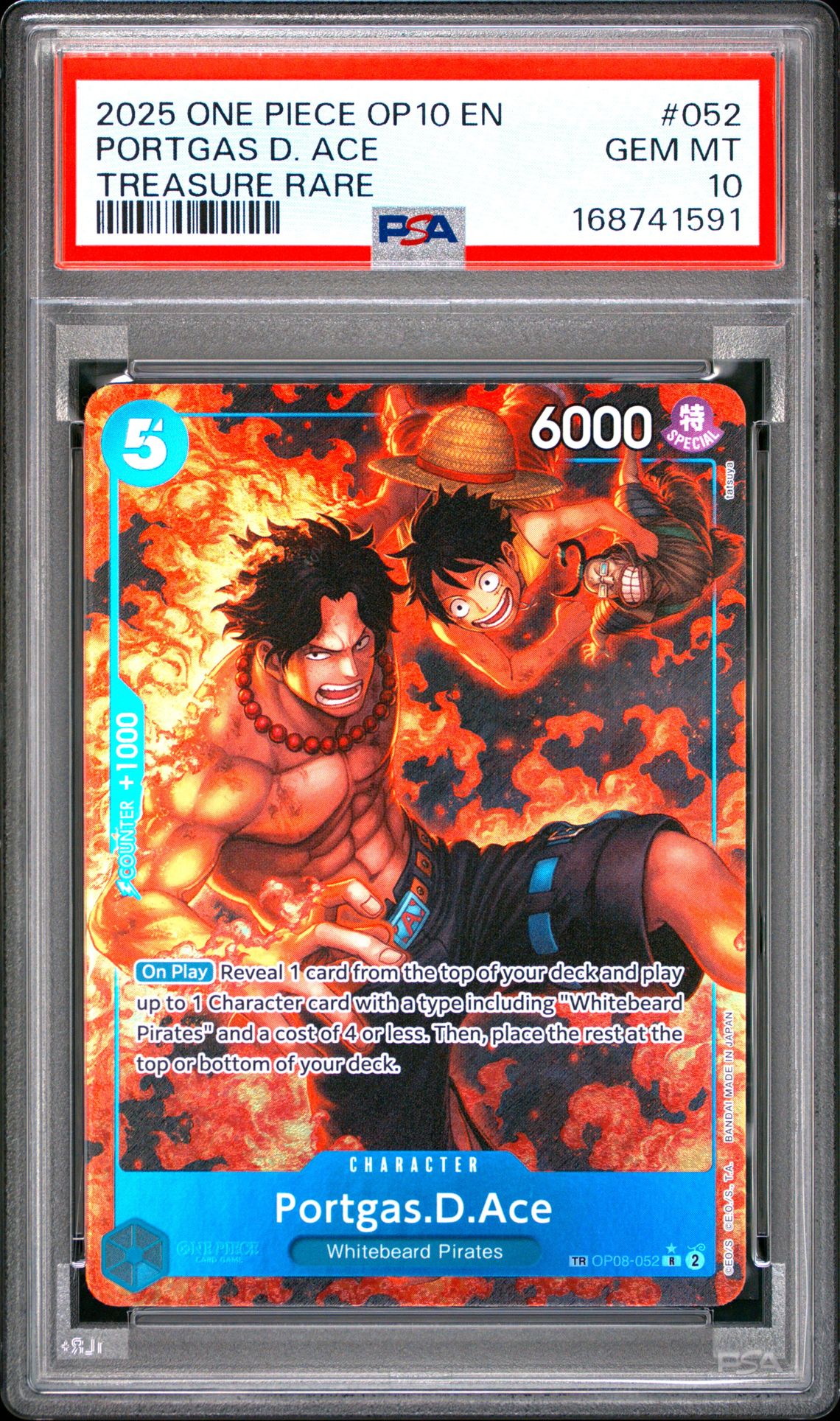 2025 One Piece Op10-Royal Blood Portgas D. Ace #052 (Treasure Rare) Gem Mt 10 front
