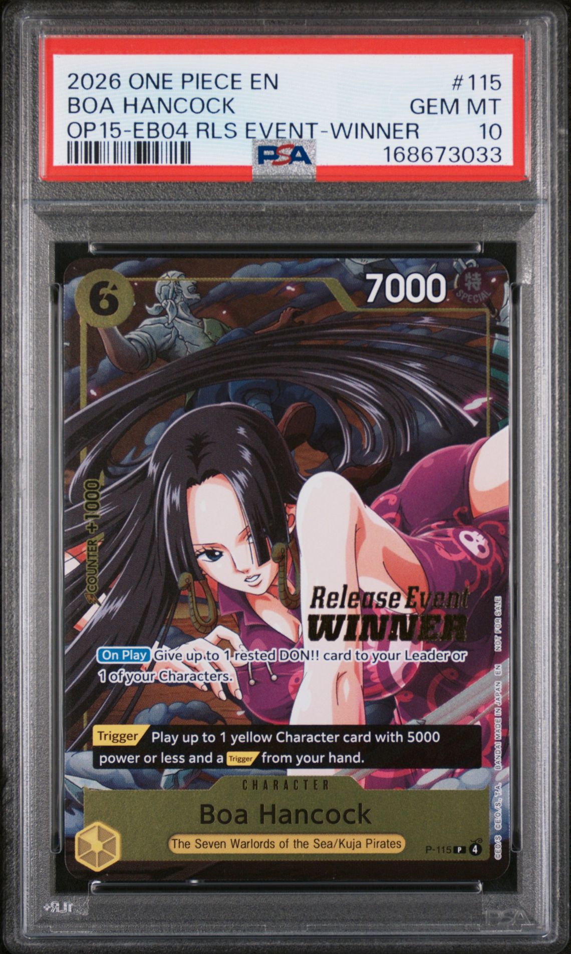 2026 ONE PIECE PROMOS BOA HANCOCK OP15-EB04 RLS EVENT-WINNER 115 GEM MT 10 front