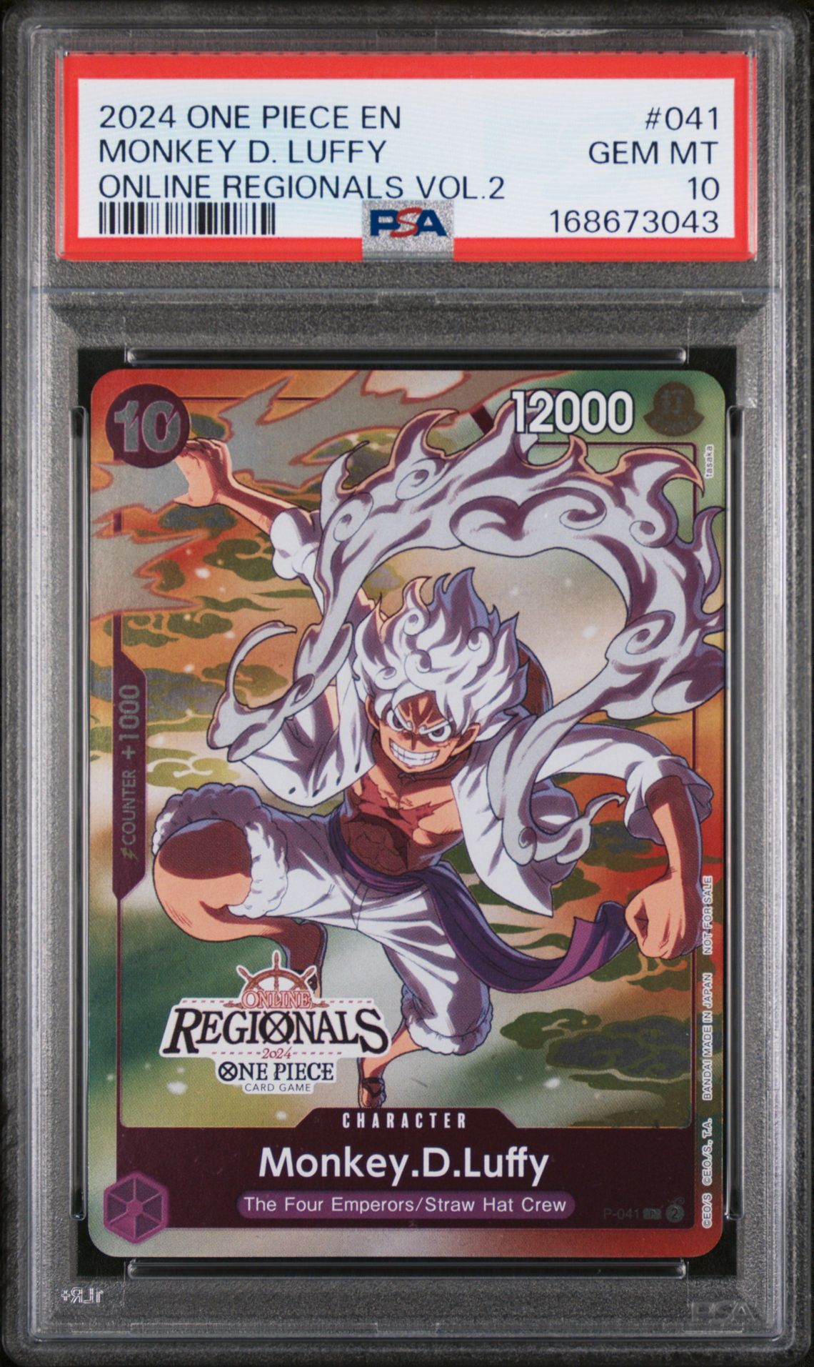 2024 One Piece Online Regionals Pack 2024 Vol.2 Monkey D. Luffy #041 Gem Mt 10 front view - PSA graded GEM MT 10