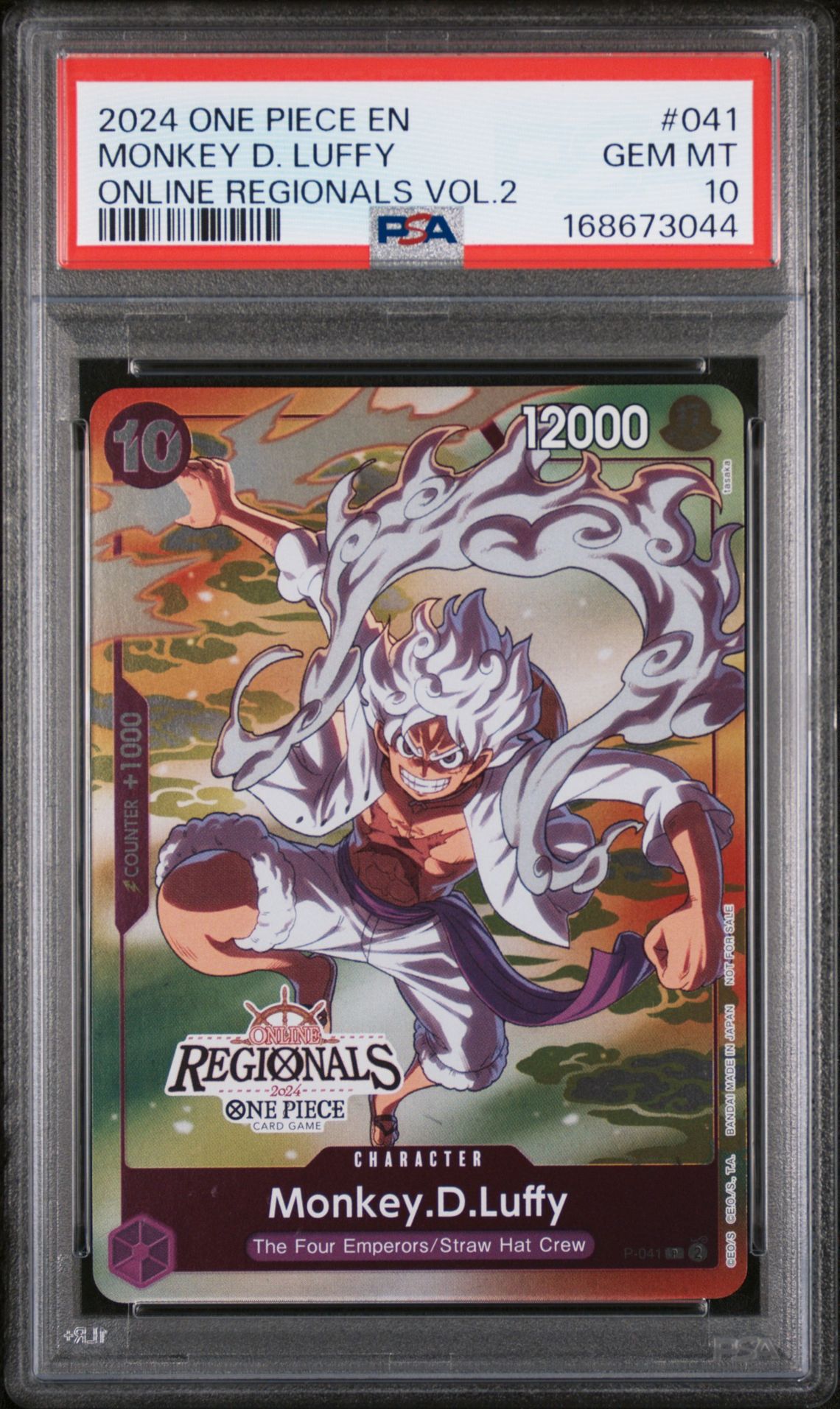 2024 One Piece Online Regionals Pack 2024 Vol.2 Monkey D. Luffy #041 Gem Mt 10 front view - PSA graded GEM MT 10