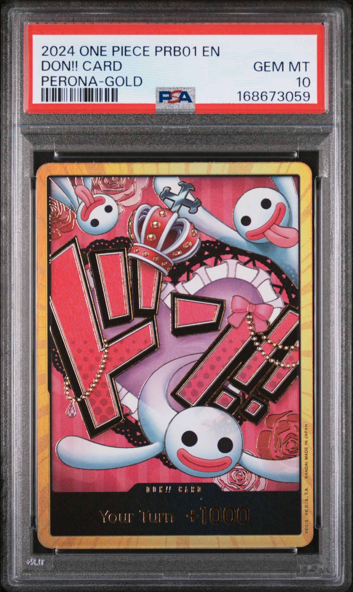 2024 One Piece Prb01-Premium Booster -One Piece Card The Best- Don!! Card (Perona-Gold) Gem Mt 10 front view - PSA graded GEM MT 10