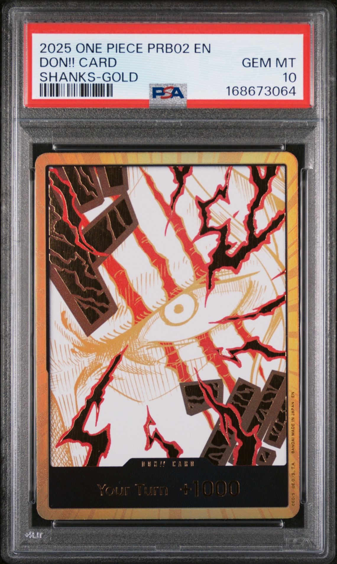 2025 One Piece Prb02-Premium Booster -One Piece Card The Best- Vol.2 Don!! Card (Shanks-Gold) Gem Mt 10 front view - PSA graded GEM MT 10