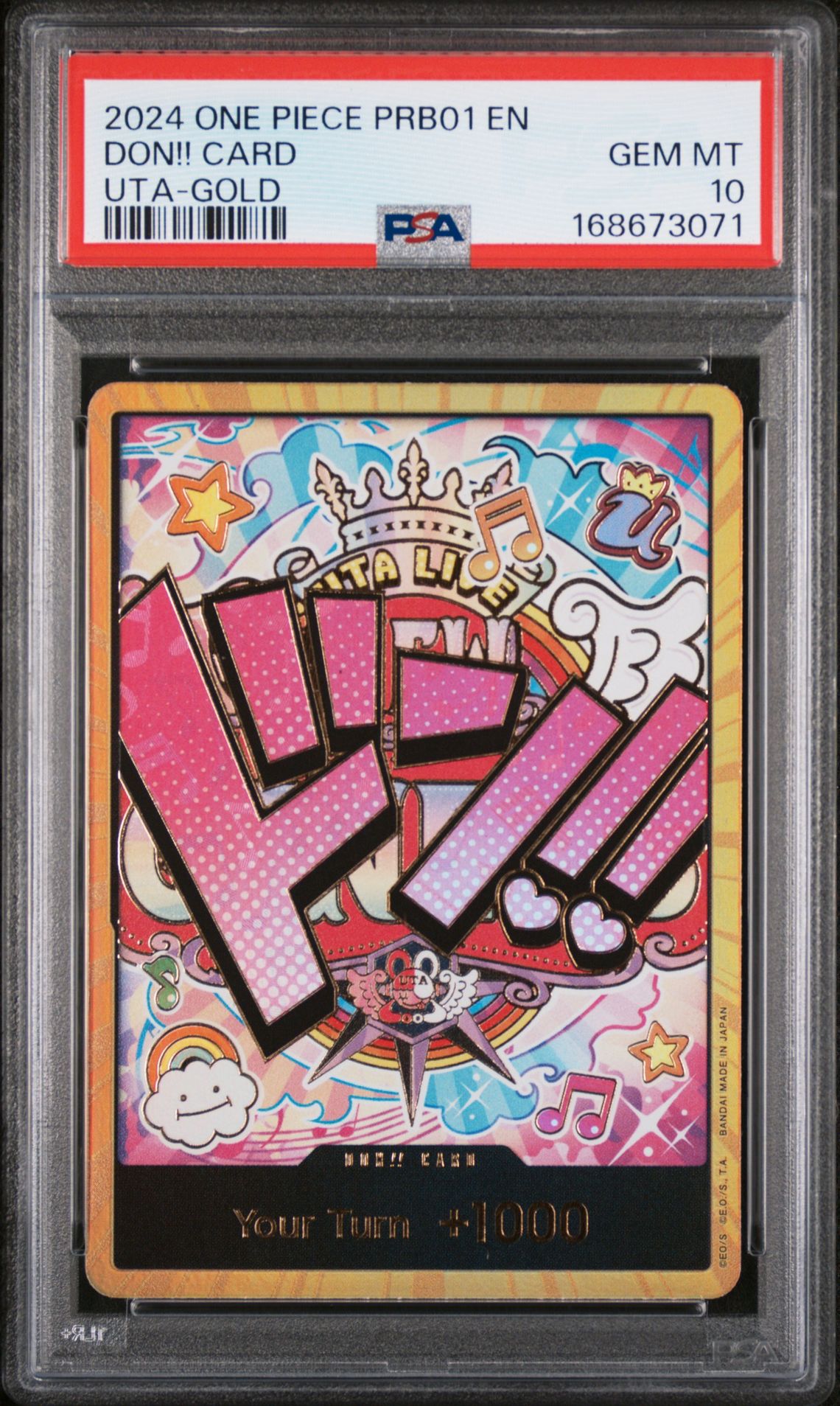 2024 One Piece Prb01-Premium Booster -One Piece Card The Best- Don!! Card (Uta-Gold) Gem Mt 10 front view - PSA graded GEM MT 10