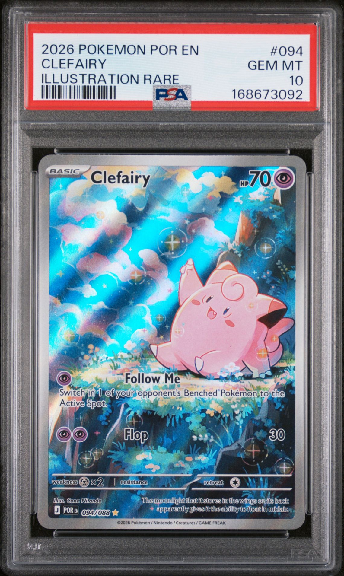 2026 Pokemon Por En-Perfect Order Clefairy #094 (Illustration Rare) Gem Mt 10 front view - PSA graded GEM MT 10