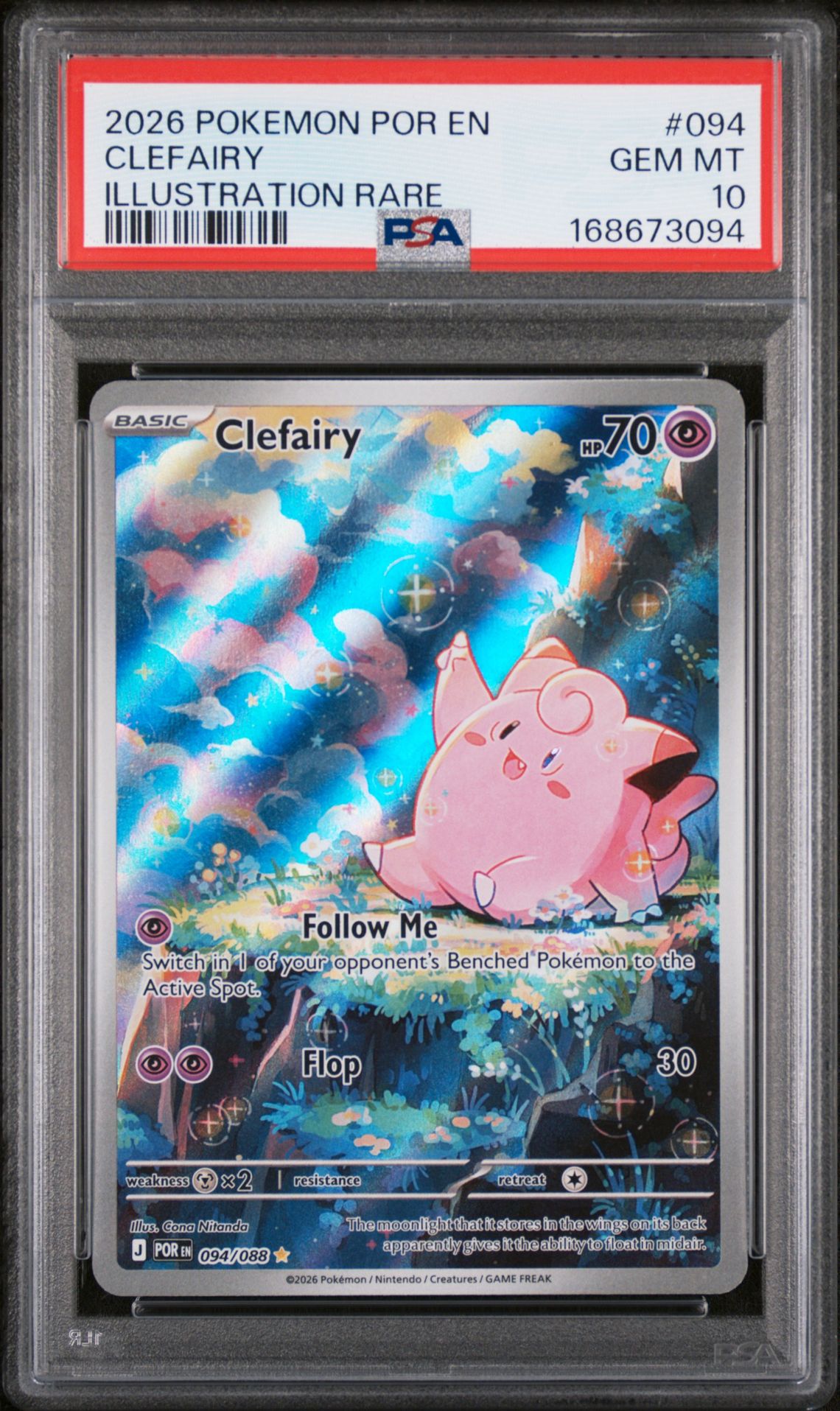 2026 Pokemon Por En-Perfect Order Clefairy #094 (Illustration Rare) Gem Mt 10 front view - PSA graded GEM MT 10