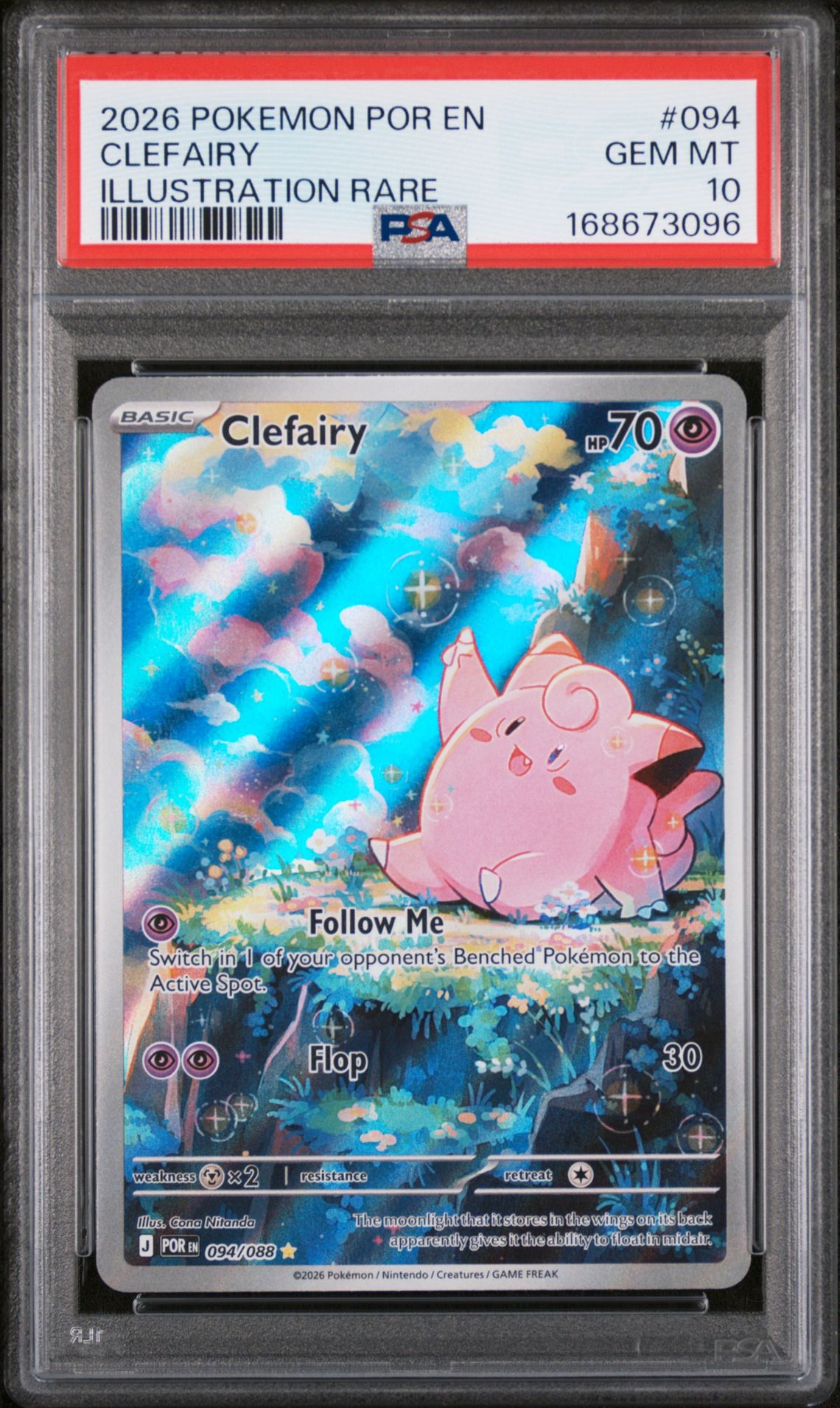 2026 Pokemon Por En-Perfect Order Clefairy #094 (Illustration Rare) Gem Mt 10 front view - PSA graded GEM MT 10