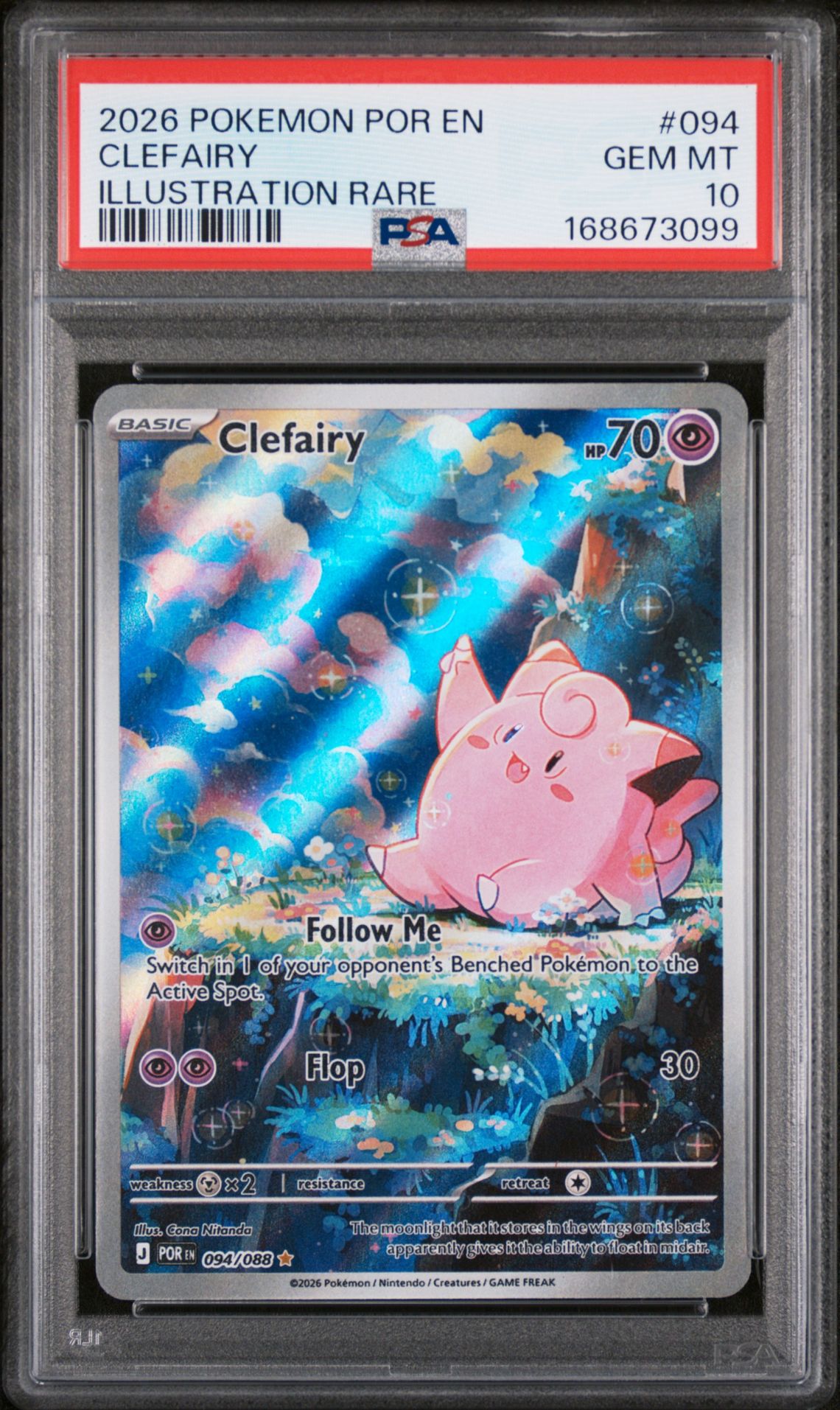 2026 Pokemon Por En-Perfect Order Clefairy #094 (Illustration Rare) Gem Mt 10 front view - PSA graded GEM MT 10