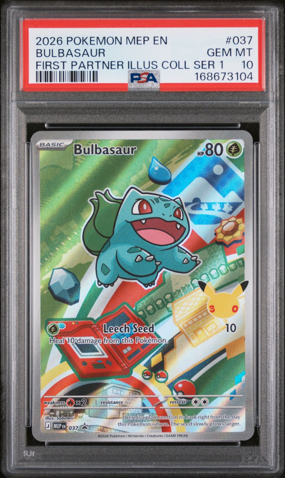 2026 Pokemon Mep En-Mega Evolution Black Star Promos Bulbasaur #037 (First Partner Illus Coll Ser 1) Gem Mt 10 front view - PSA graded GEM MT 10