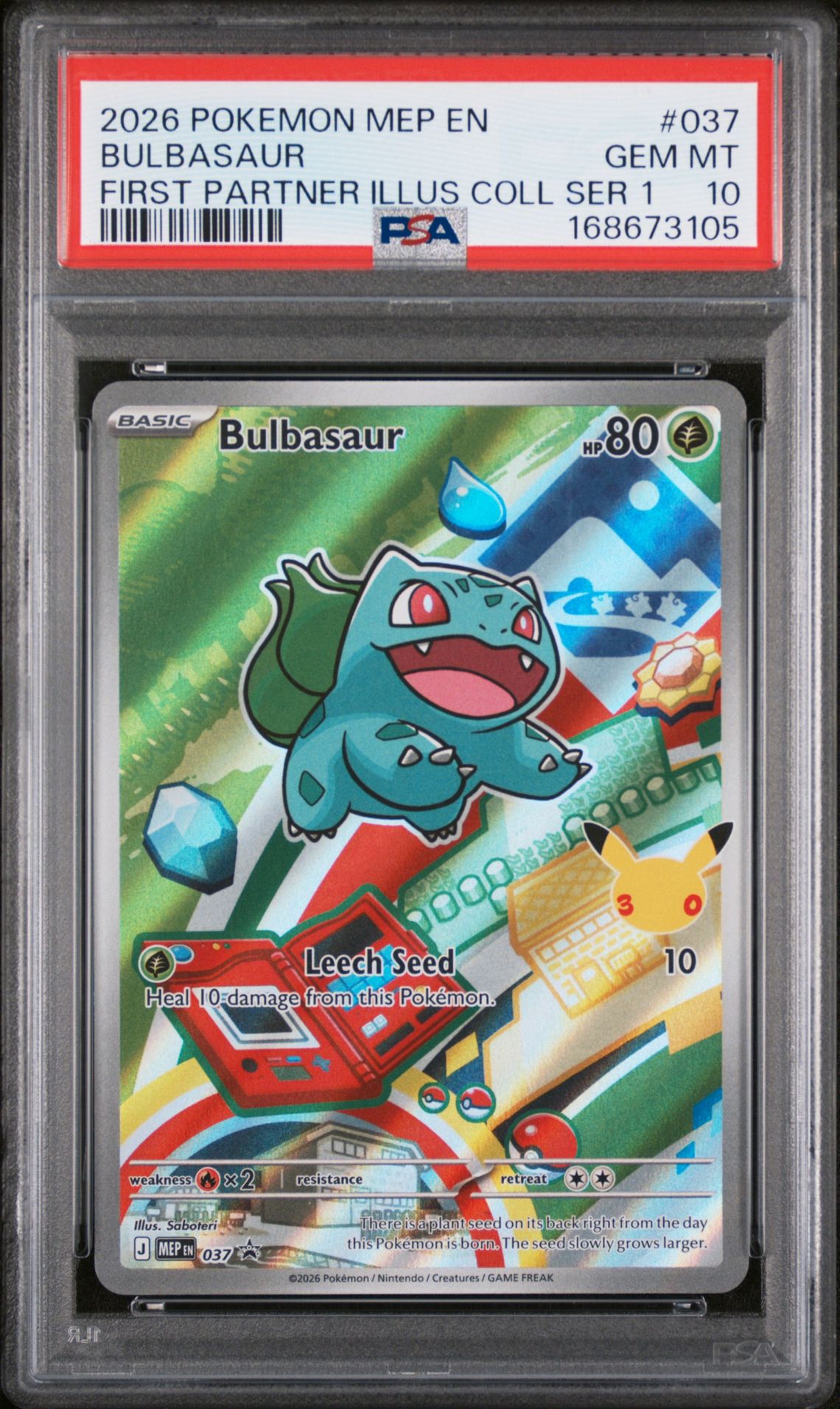 2026 Pokemon Mep En-Mega Evolution Black Star Promos Bulbasaur #037 (First Partner Illus Coll Ser 1) Gem Mt 10 front view - PSA graded GEM MT 10