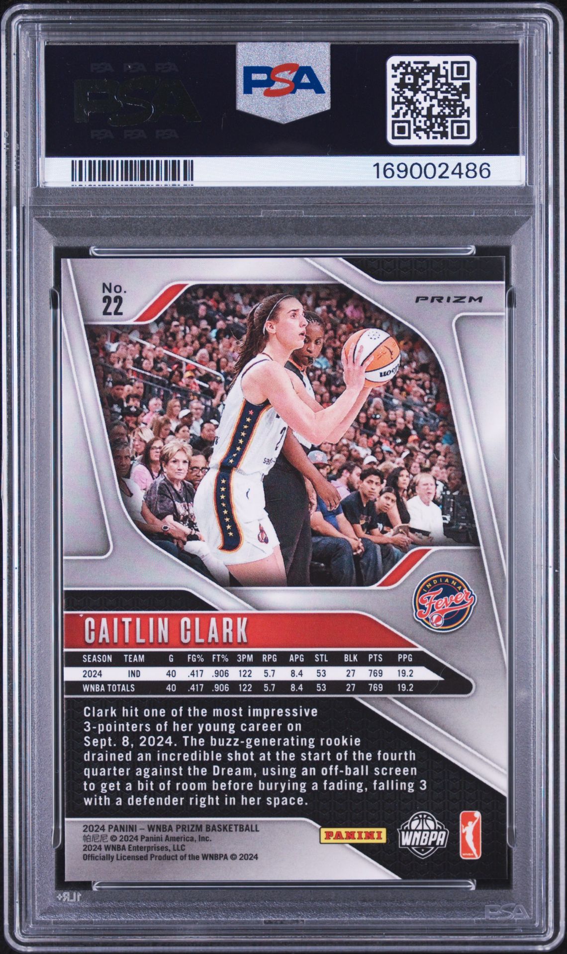 2024 Panini Prizm Wnba Caitlin Clark #22 (Silver Prizm) Mint 9 back