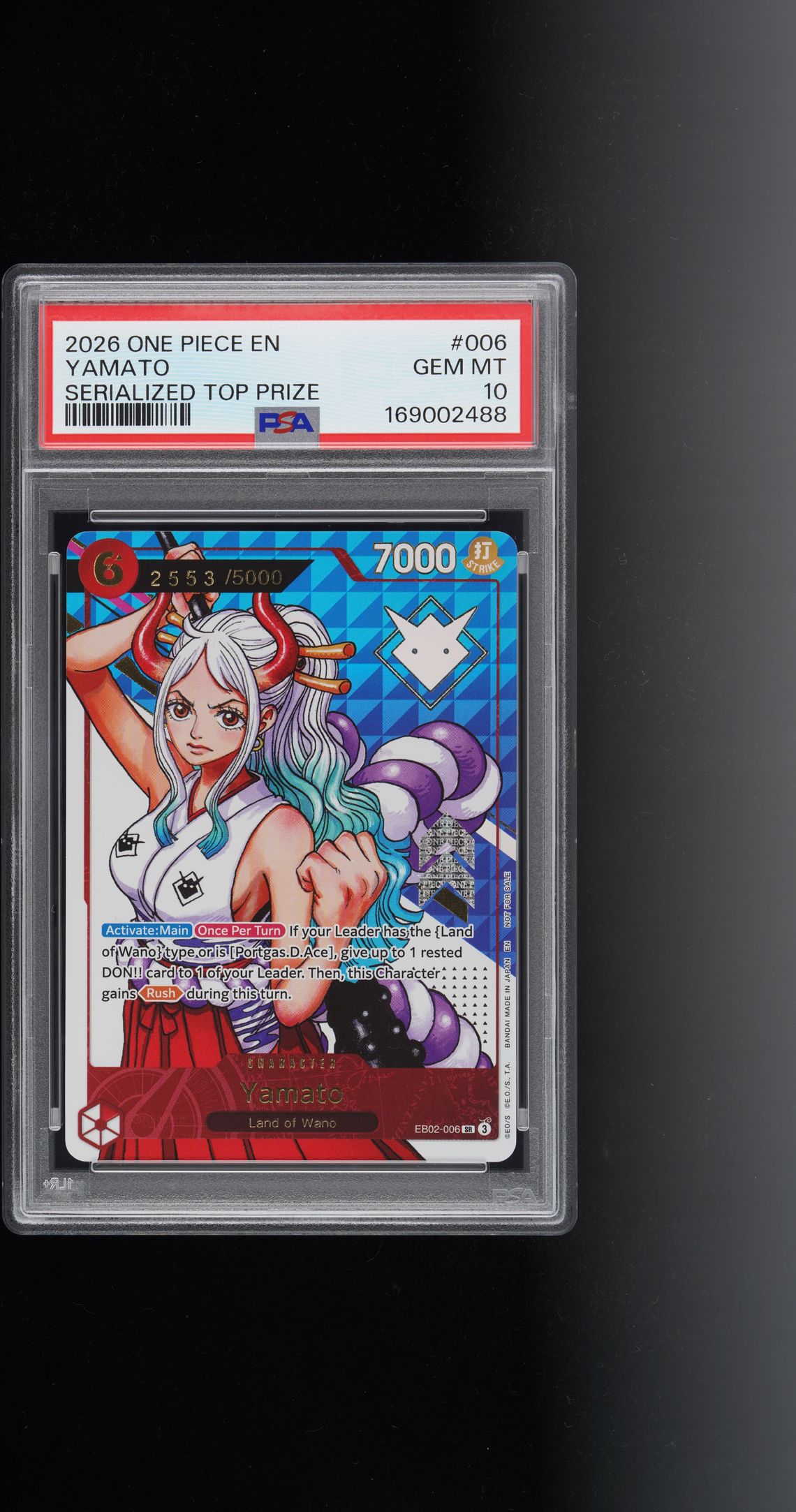 2026 One Piece Promos Yamato #006 (Serialized Top Prize) Gem Mt 10 front view - PSA graded GEM MT 10