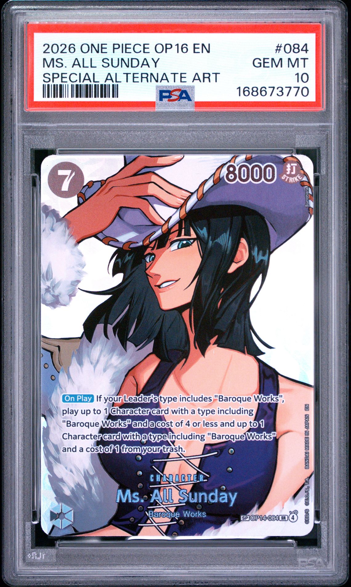 2026 One Piece Op16-The Time Of Battle Ms. All Sunday #084 (Special Alternate Art) Gem Mt 10 front