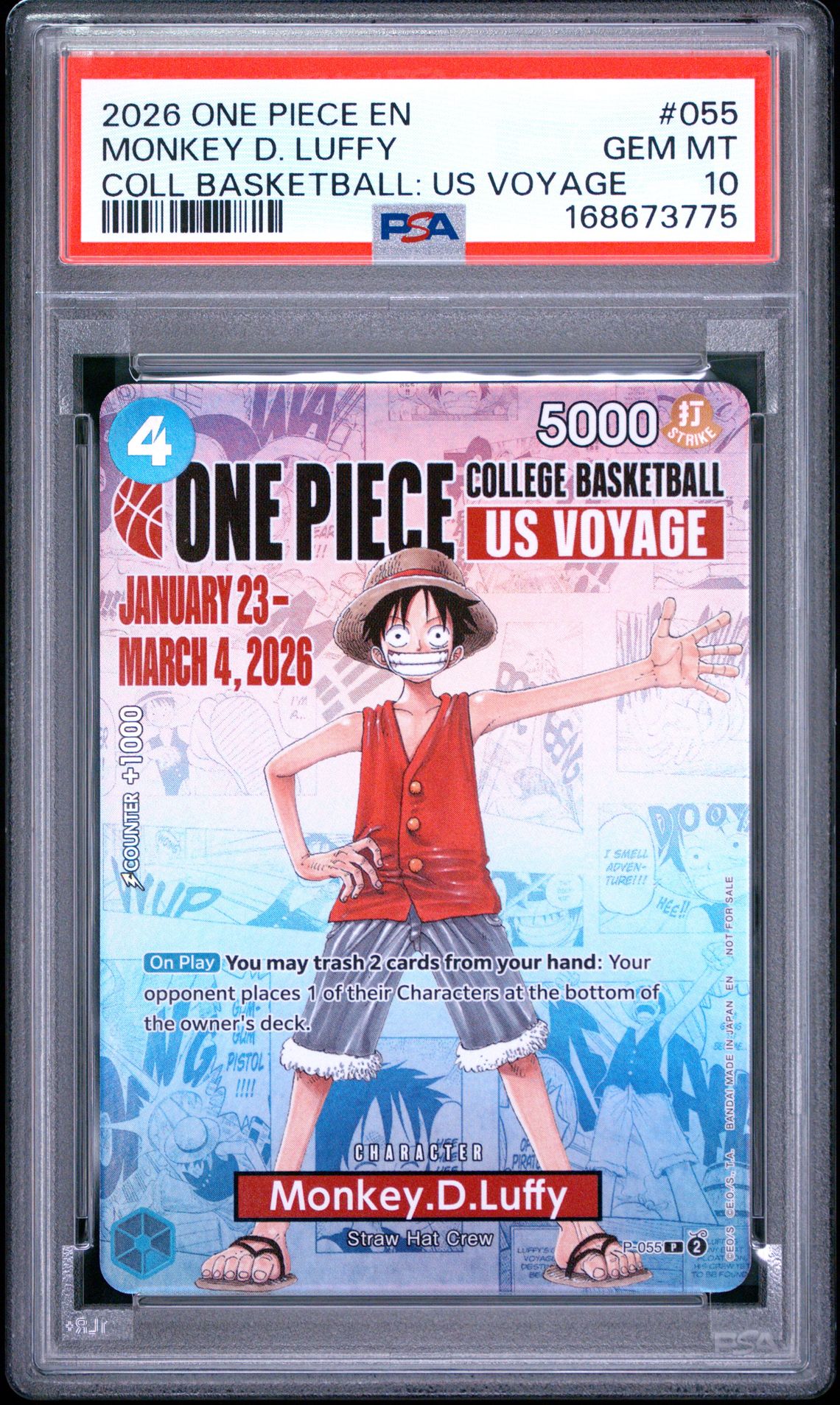 2026 One Piece Promos Monkey D. Luffy #055 (Coll Basketball: Us Voyage) Gem Mt 10 front