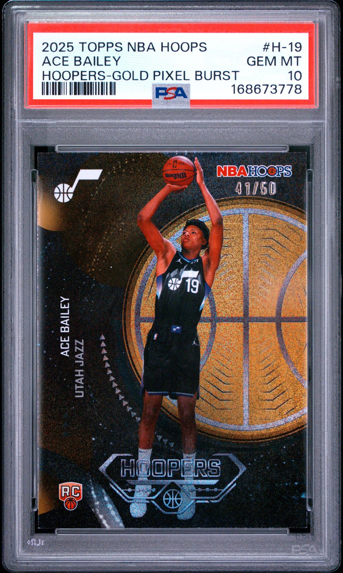 2025 Topps Nba Hoops Hoopers Ace Bailey #H-19 (Hoopers-Gold Pixel Burst) Gem Mt 10 front view - PSA graded GEM MT 10
