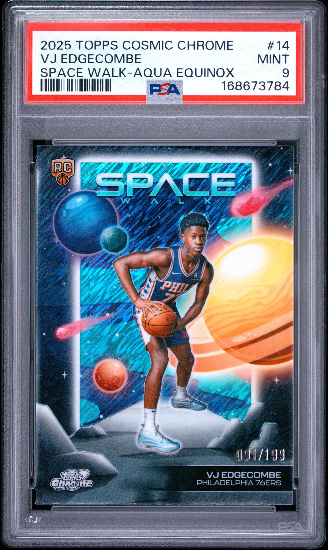 2025 Topps Cosmic Chrome Space Walk Vj Edgecombe #14 (Space Walk-Aqua Equinox) Mint 9 front