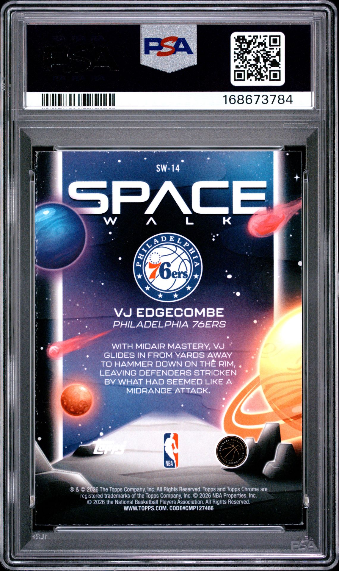 2025 Topps Cosmic Chrome Space Walk Vj Edgecombe #14 (Space Walk-Aqua Equinox) Mint 9 back