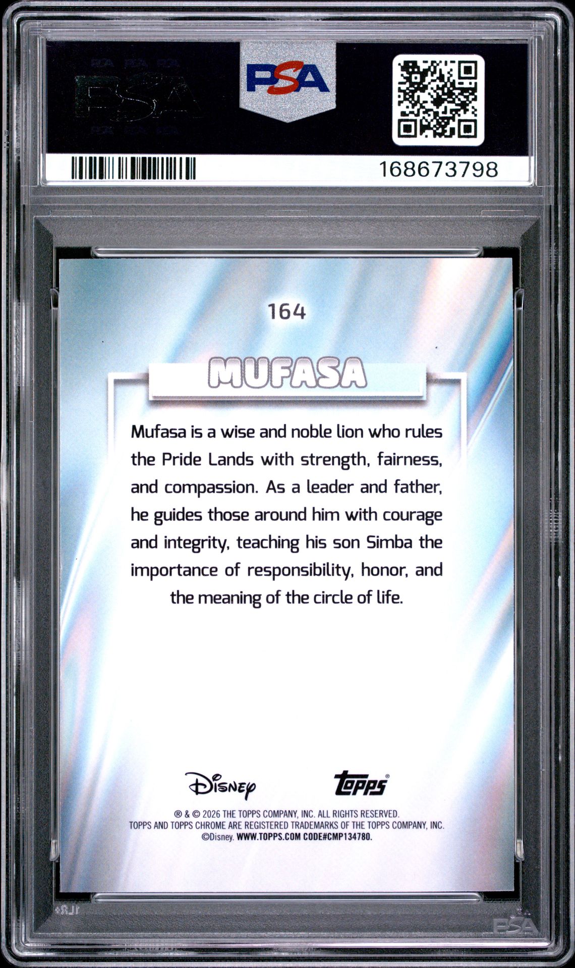 2026 Topps Chrome Disney Mufasa #164 (Aqua Wave) Mint 9 back