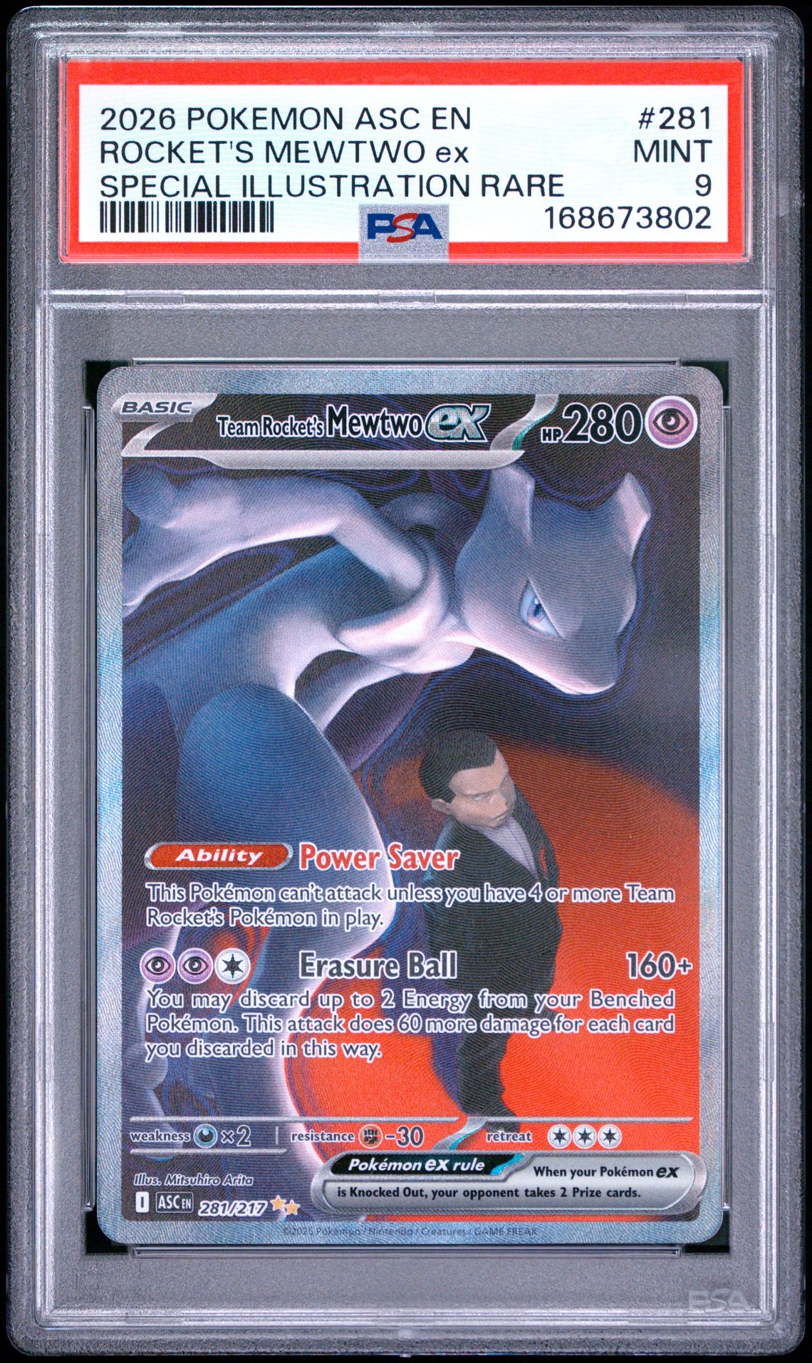 2026 Pokemon Asc En-Ascended Heroes Rocket's Mewtwo Ex #281 (Special Illustration Rare) Mint 9 front
