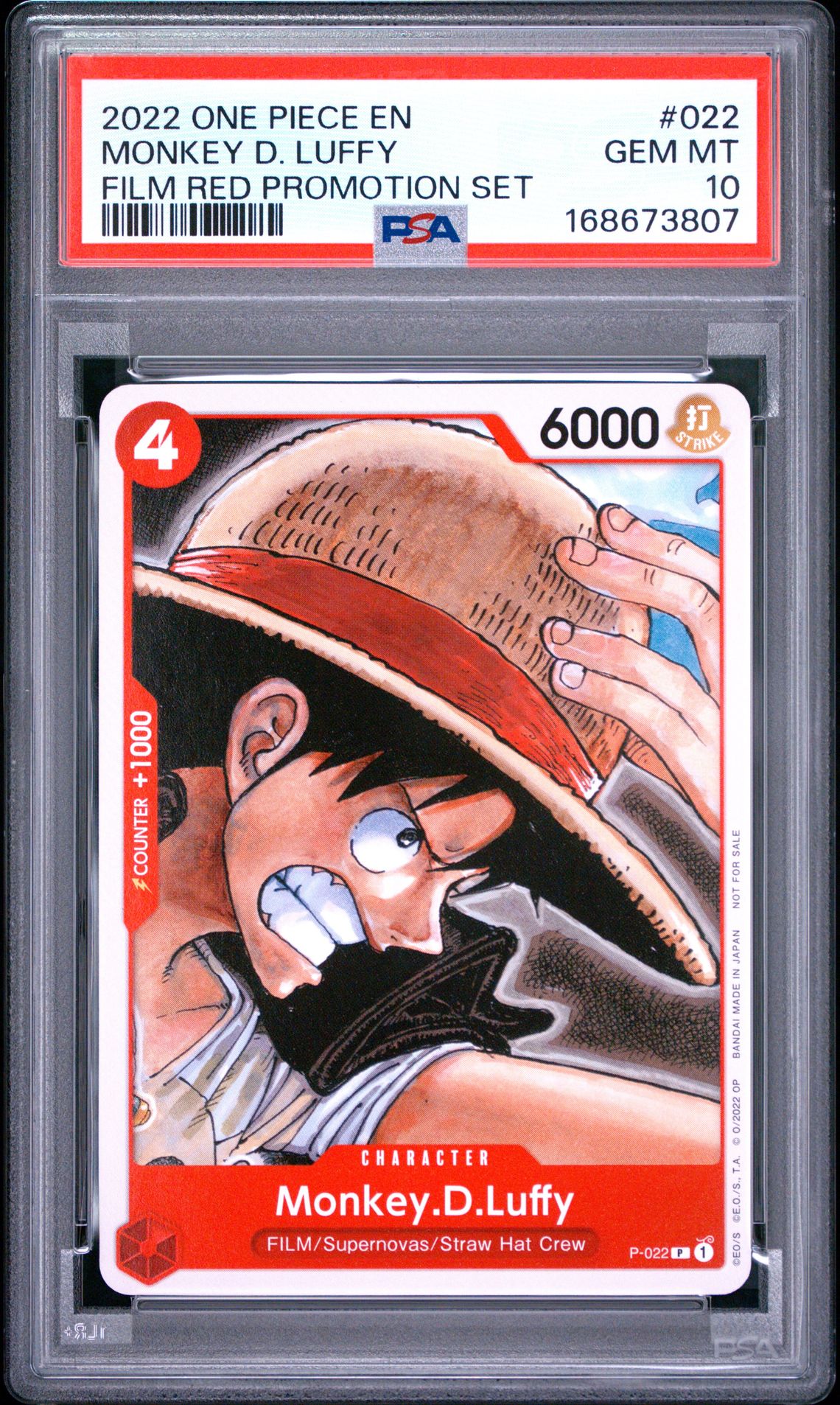 2022 One Piece Promos Monkey D. Luffy #022 (Film Red Promotion Set) Gem Mt 10 front view - PSA graded GEM MT 10