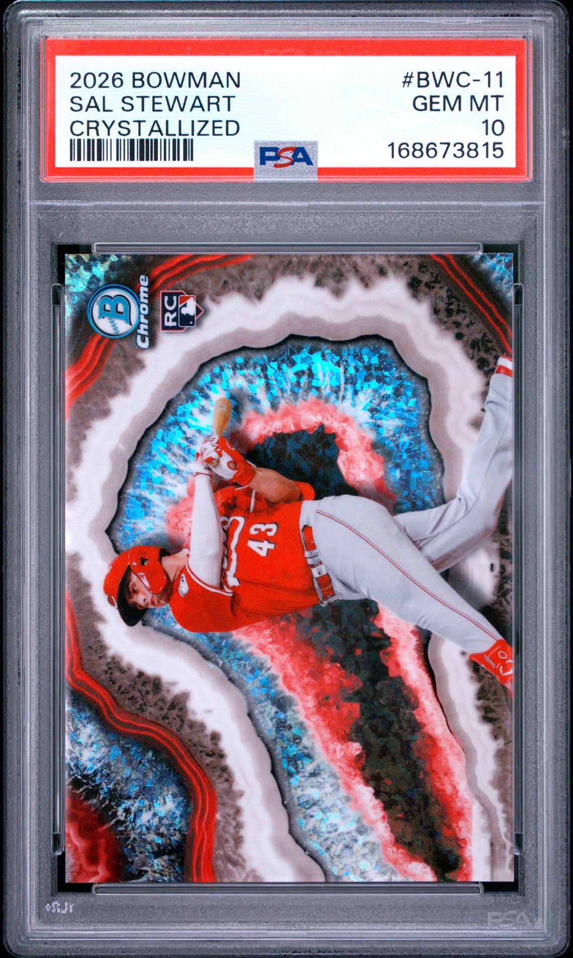 2026 Bowman Chrome Crystallized Sal Stewart #Bwc-11 Gem Mt 10 front view - PSA graded GEM MT 10