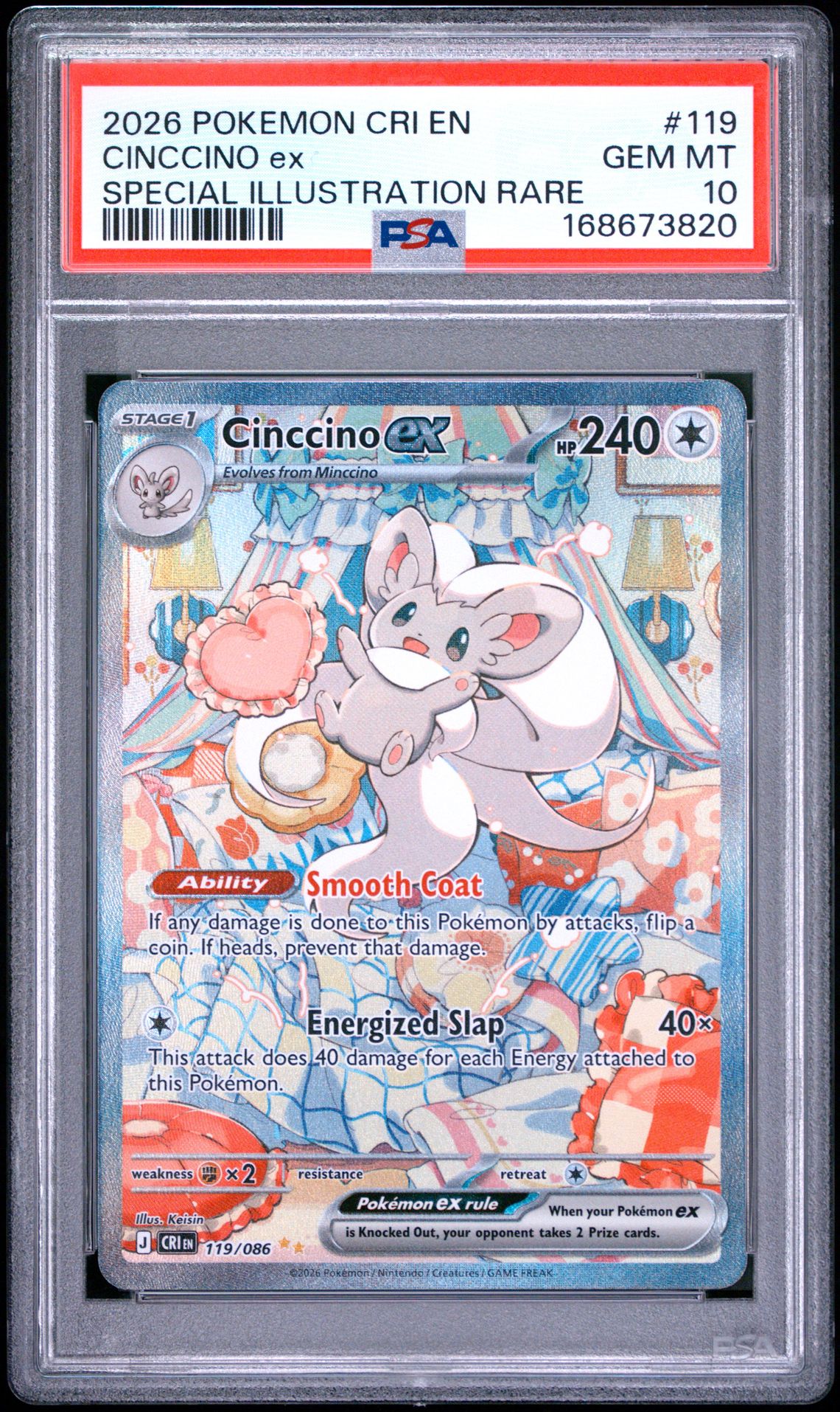 2026 Pokemon Cri En-Chaos Rising Cinccino Ex #119 (Special Illustration Rare) Gem Mt 10 front view - PSA graded GEM MT 10