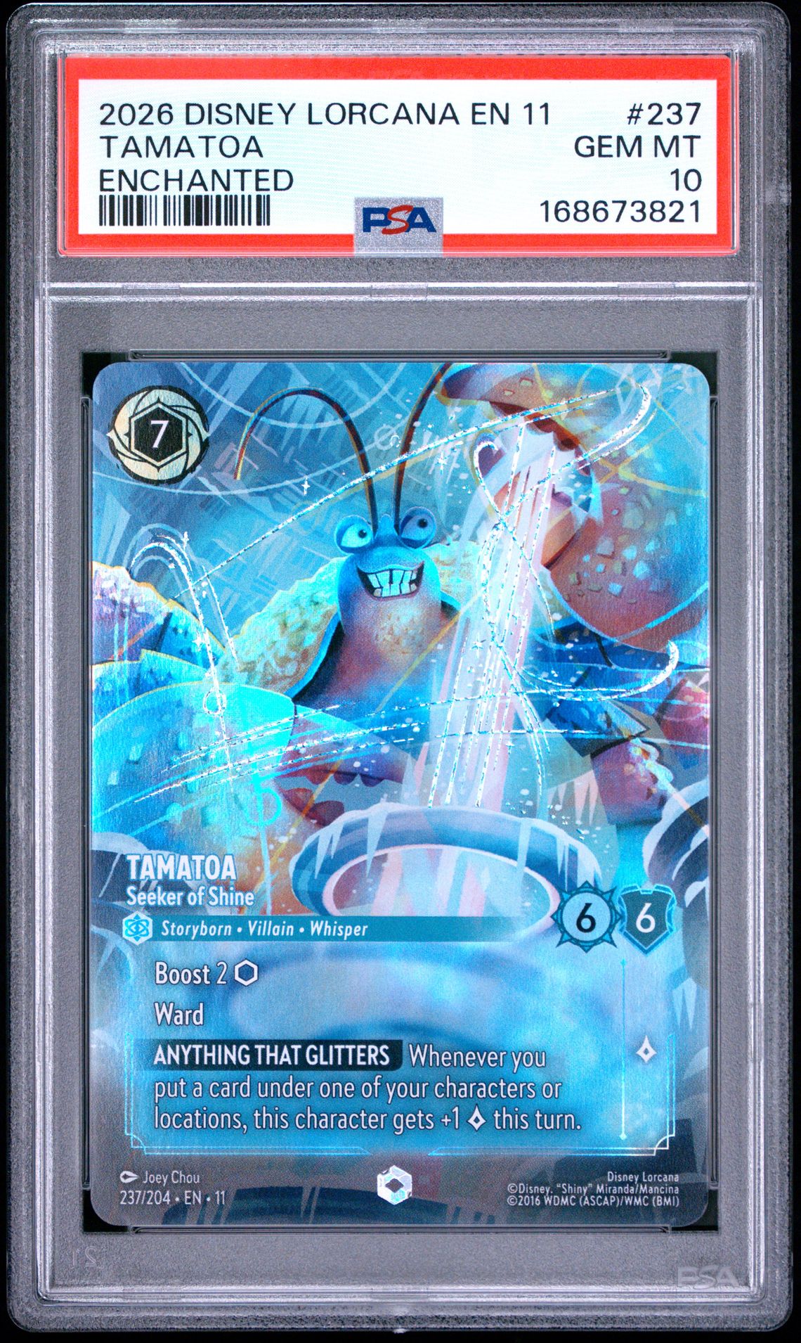 2026 Disney Lorcana En 11-Winterspell Tamatoa #237 (Enchanted) Gem Mt 10 front view - PSA graded GEM MT 10
