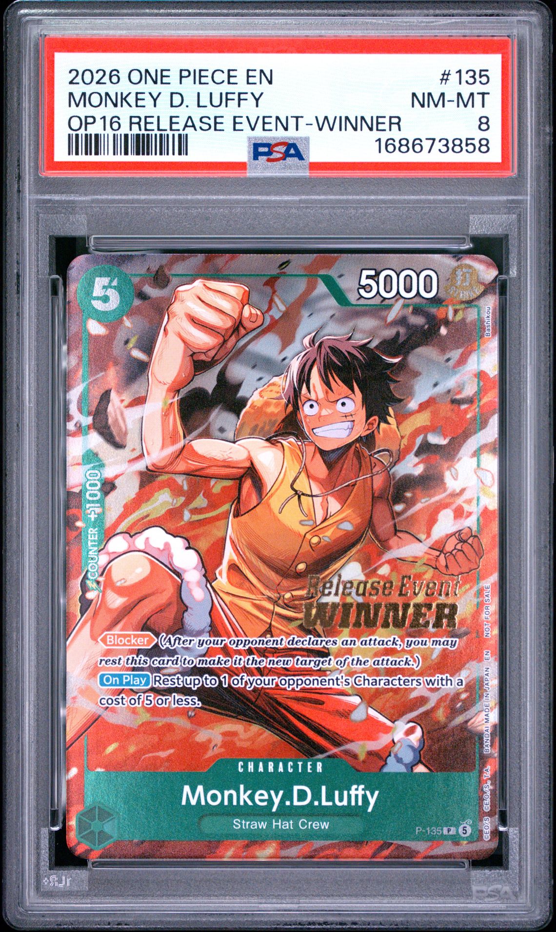 2026 One Piece Promos Monkey D. Luffy #135 (Op16 Release Event-Winner) Nm-Mt 8 front