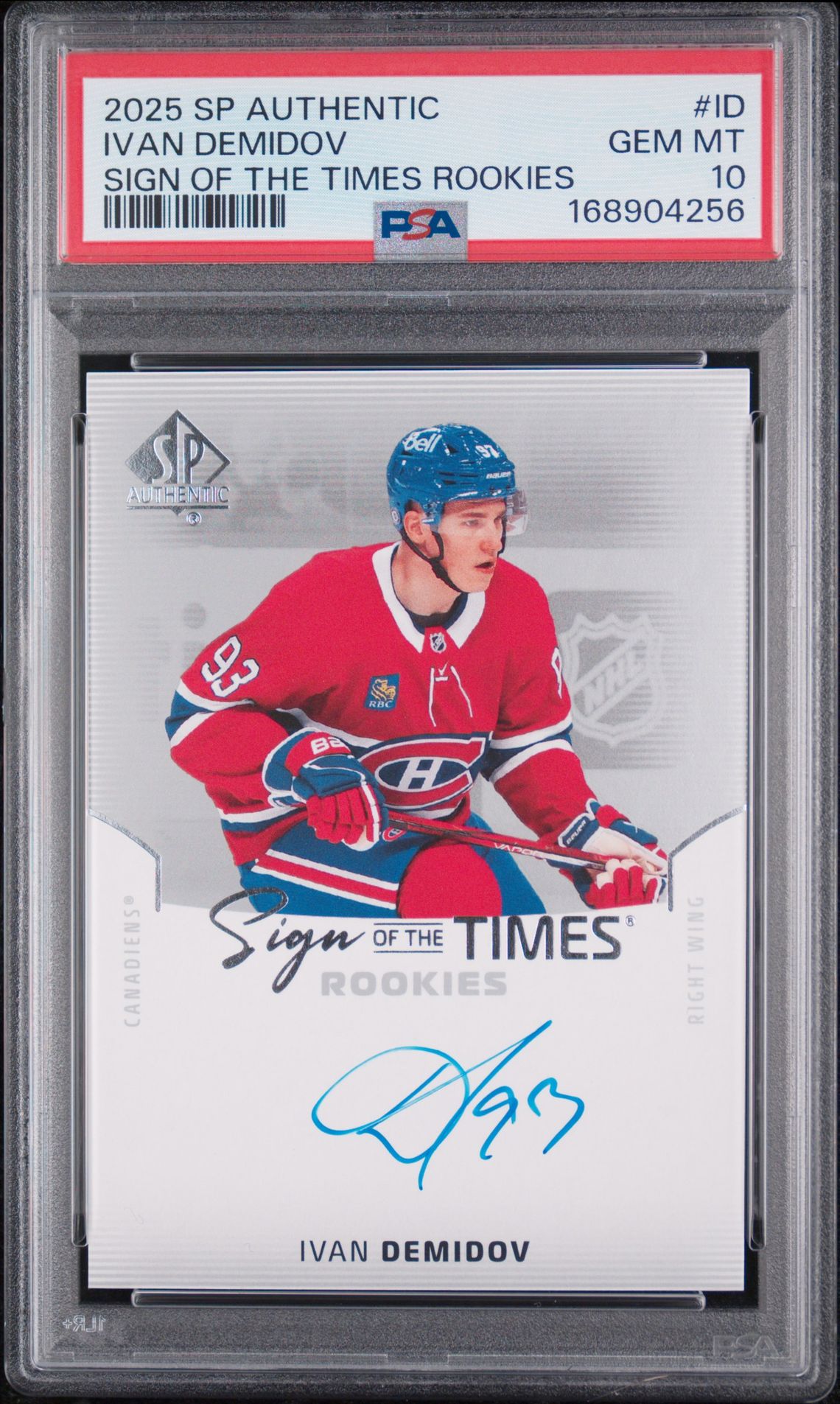 2025 Upper Deck Sp Authentic Sign Of The Times Rookies Ivan Demidov #Id Gem Mt 10 front view - PSA graded GEM MT 10