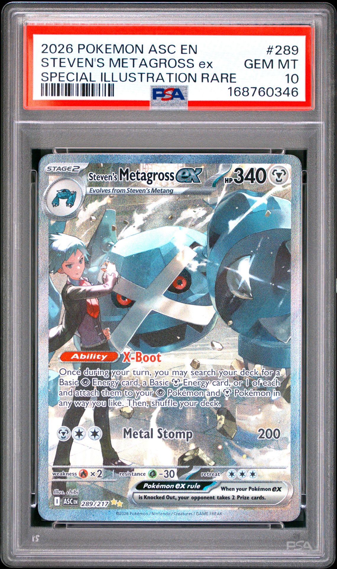 2026 Pokemon Asc En-Ascended Heroes Steven's Metagross Ex #289 (Special Illustration Rare) Gem Mt 10 front view - PSA graded GEM MT 10