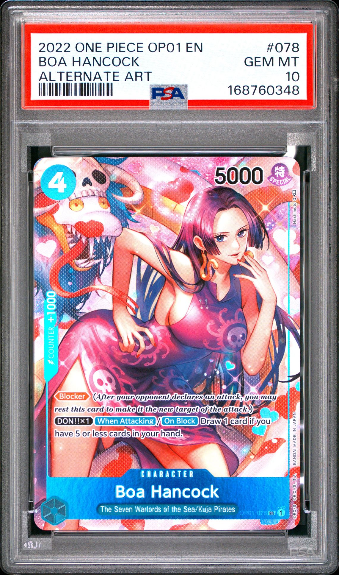 2022 ONE PIECE OP01-ROMANCE DAWN BOA HANCOCK ALTERNATE ART 078 GEM MT 10 front