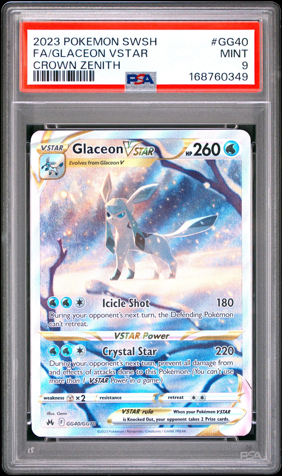 2023 Pokemon Sword And Shield Crown Zenith Fa/Glaceon Vstar #Gg40 (Crown Zenith) Mint 9 front