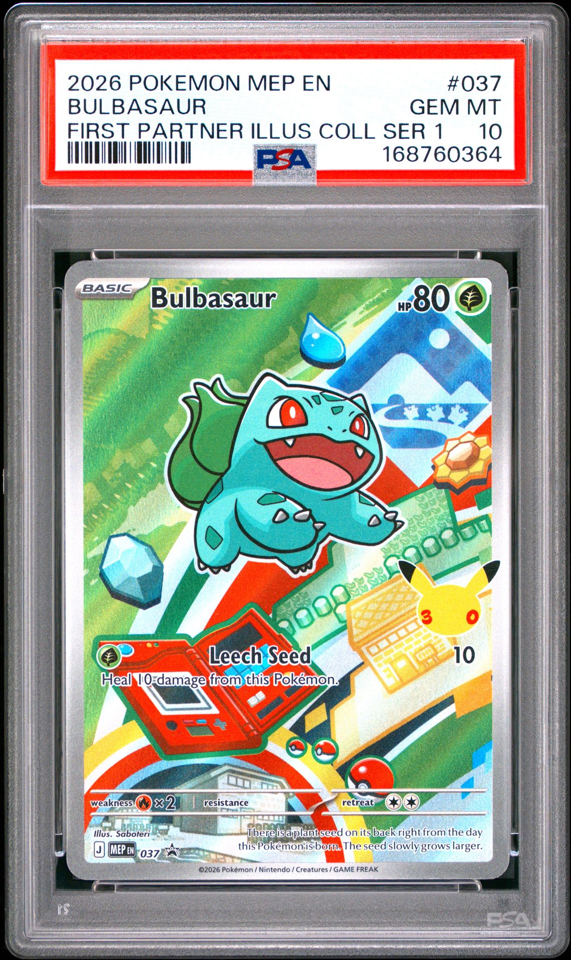 2026 Pokemon Mep En-Me Black Star Promo Bulbasaur #037 (First Partner Illus Coll Ser 1) Gem Mt 10 front view - PSA graded GEM MT 10