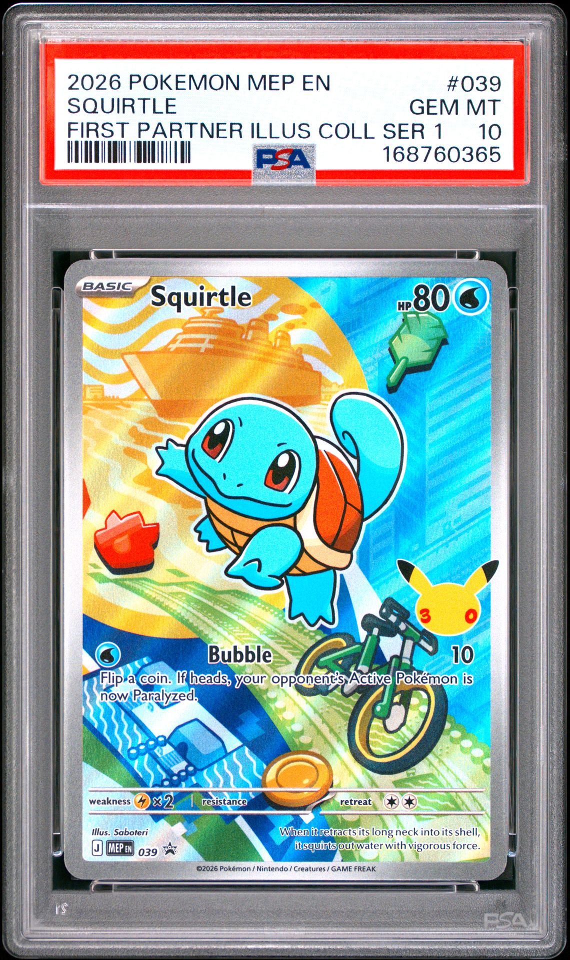 2026 POKEMON MEP EN-ME BLACK STAR PROMO SQUIRTLE FIRST PARTNER ILLUS COLL SER 1 039 GEM MT 10 front