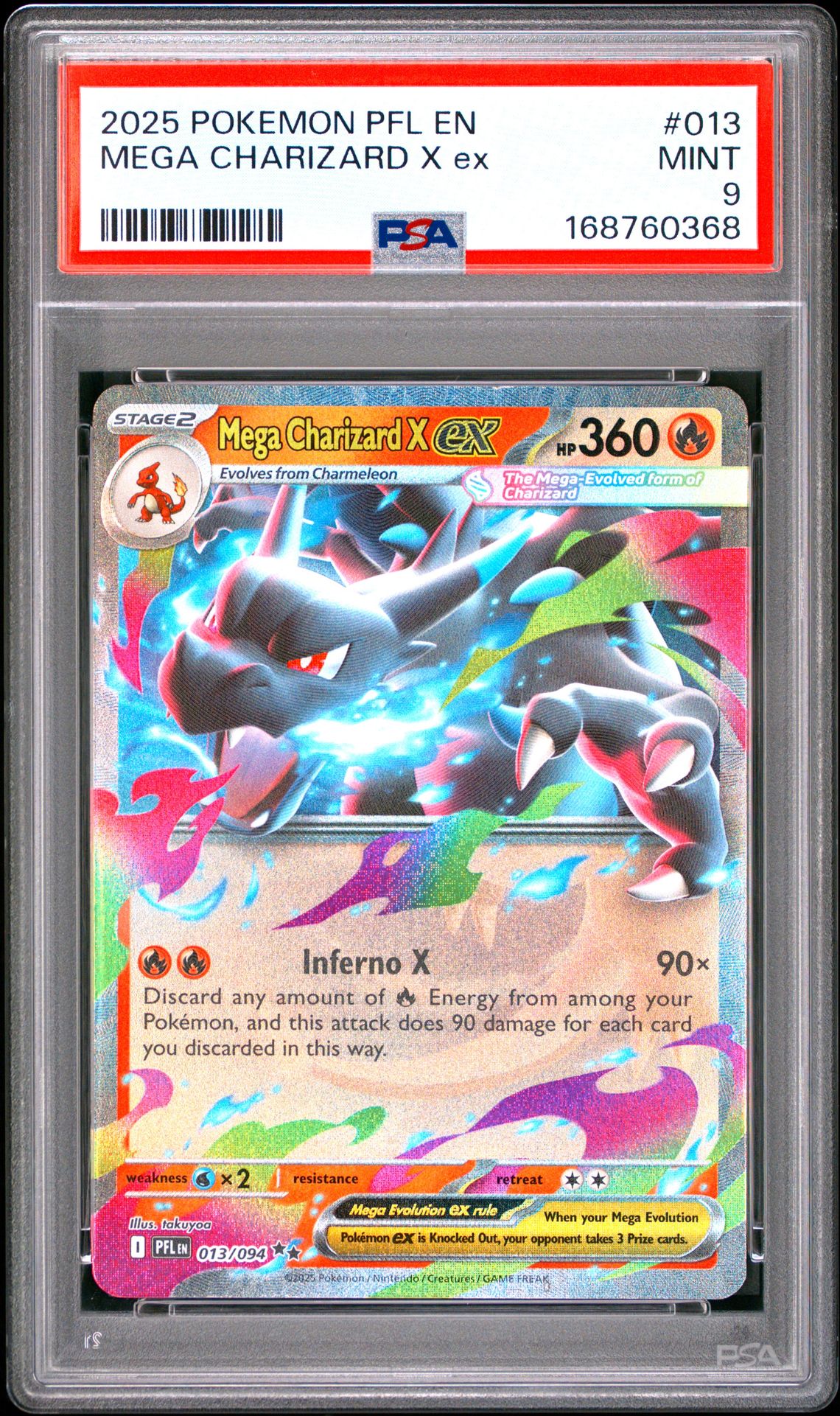 2025 Pokemon Pfl En-Phantasmal Flames Mega Charizard X Ex #013 Mint 9 front