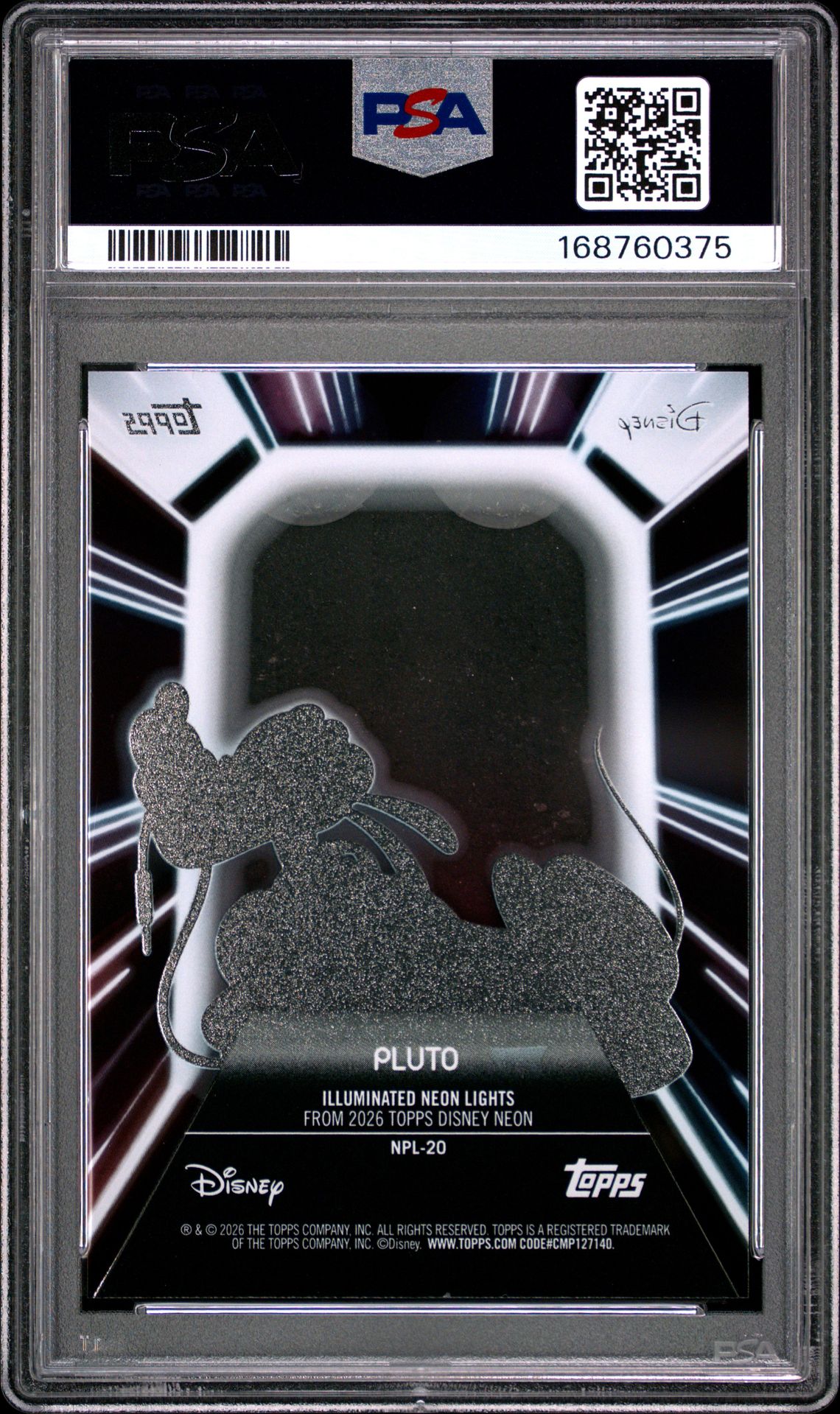 2026 Topps Disney Neon Neon Petg Lights Pluto #Npl-20 Mint 9 back