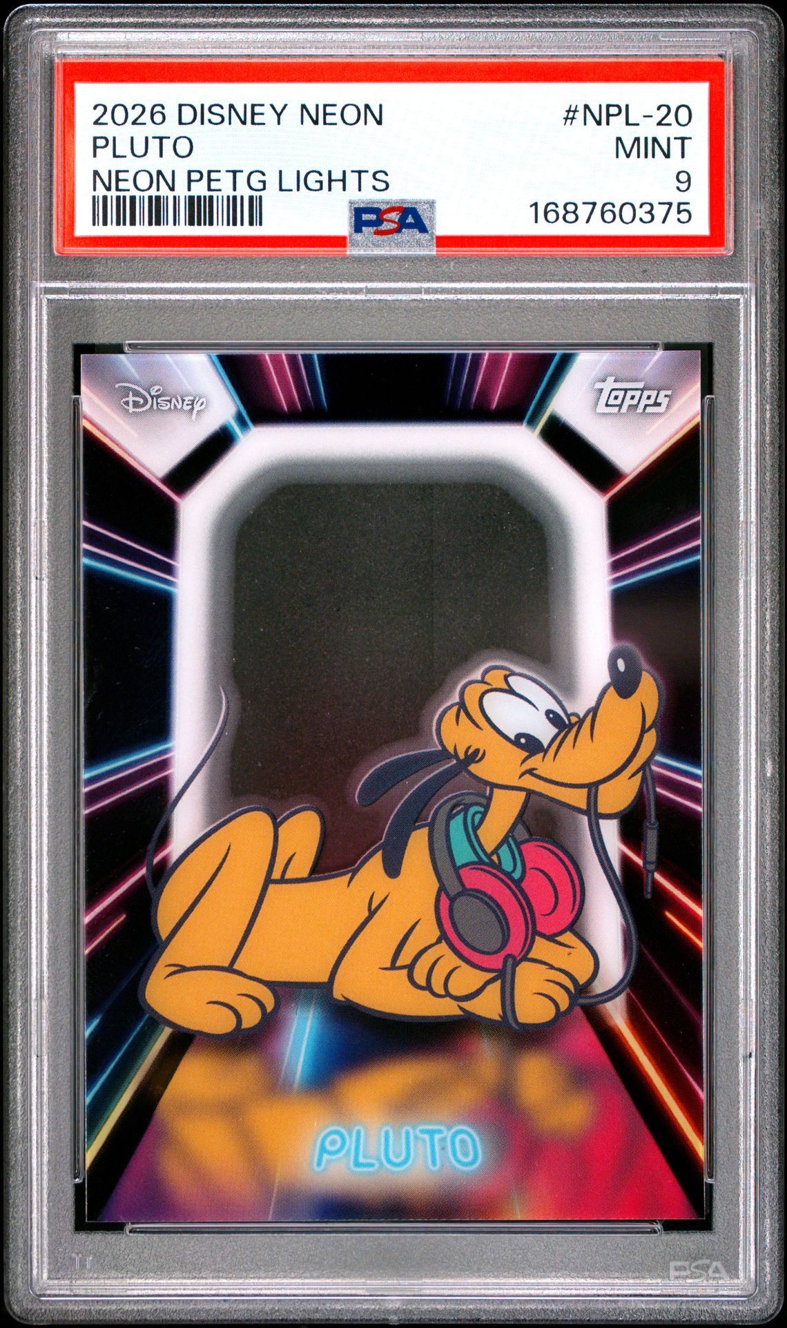2026 Topps Disney Neon Neon Petg Lights Pluto #Npl-20 Mint 9 front