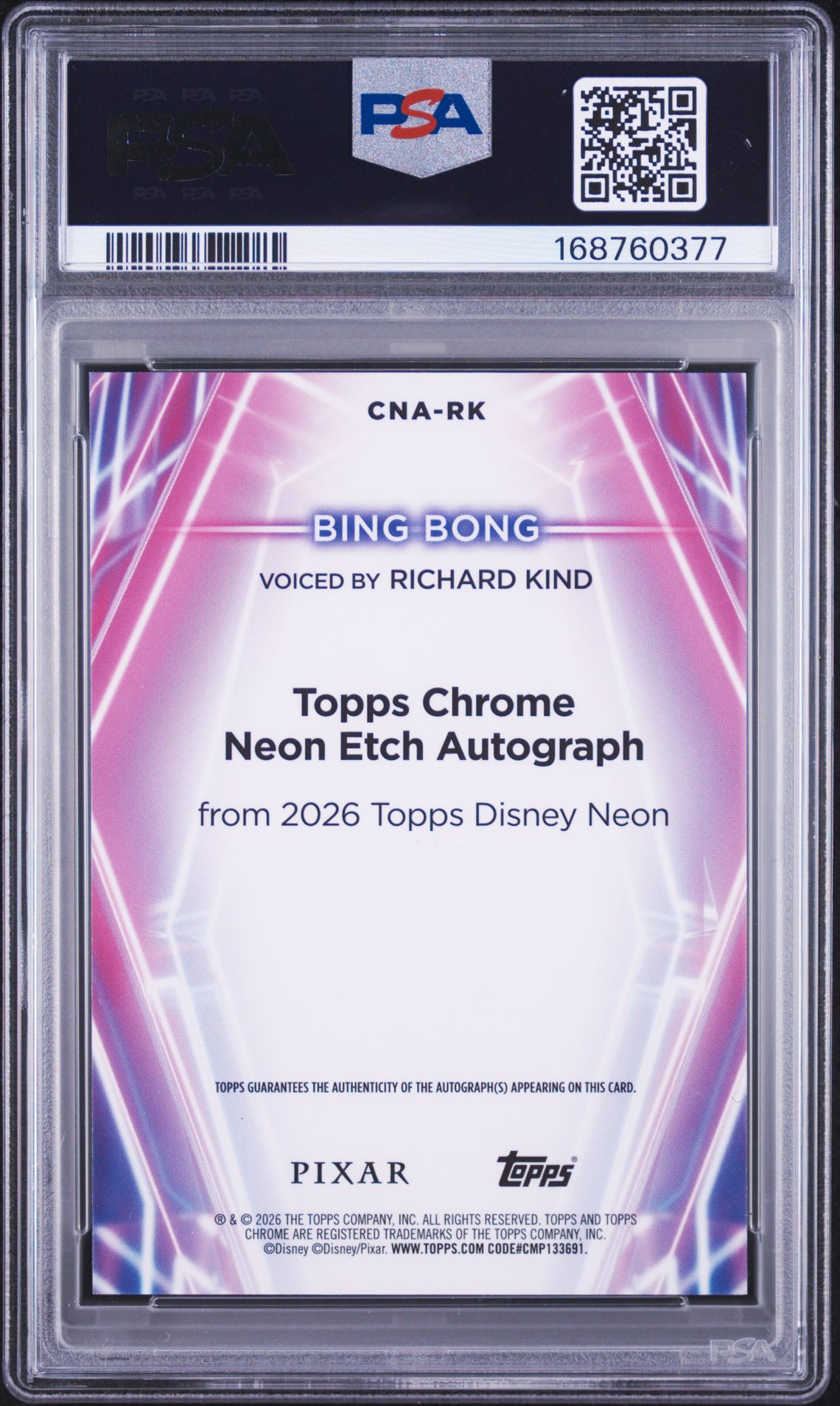 2026 Topps Disney Neon Chrome Neon Etch Autographs Richard Kind #Cna-Rk Gem Mt 10 back
