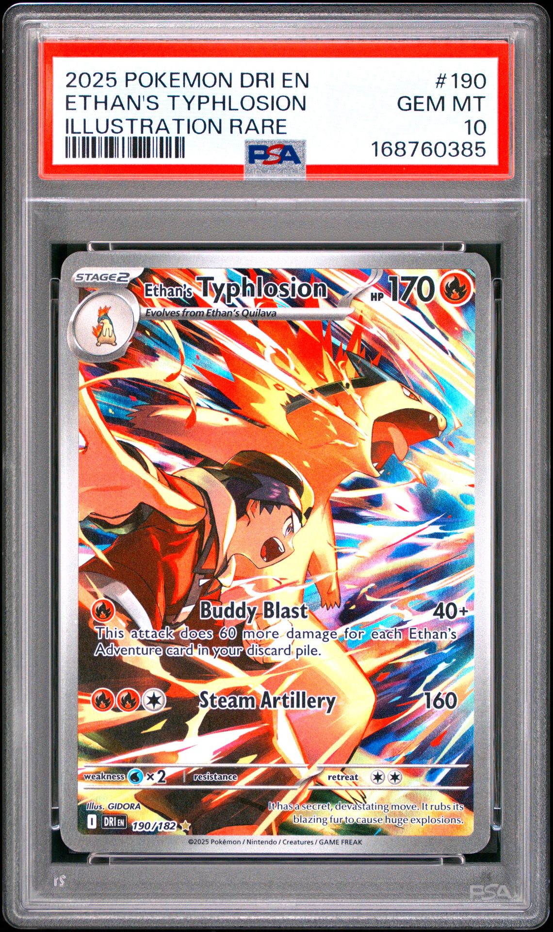 2025 Pokemon Dri En-Destined Rivals Ethan's Typhlosion #190 (Illustration Rare) Gem Mt 10 front view - PSA graded GEM MT 10