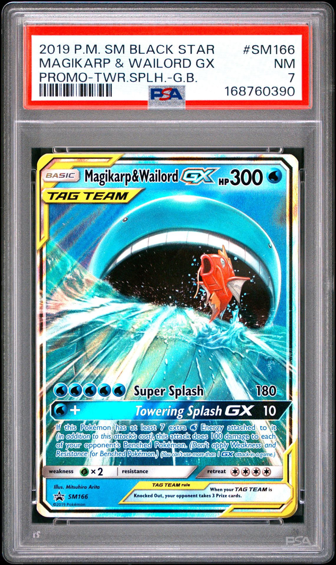 2019 Pokemon Sm Black Star Promo Magikarp & Wailord Gx #Sm166 (Promo-Twr.splh.-G.b.) Nm 7 front