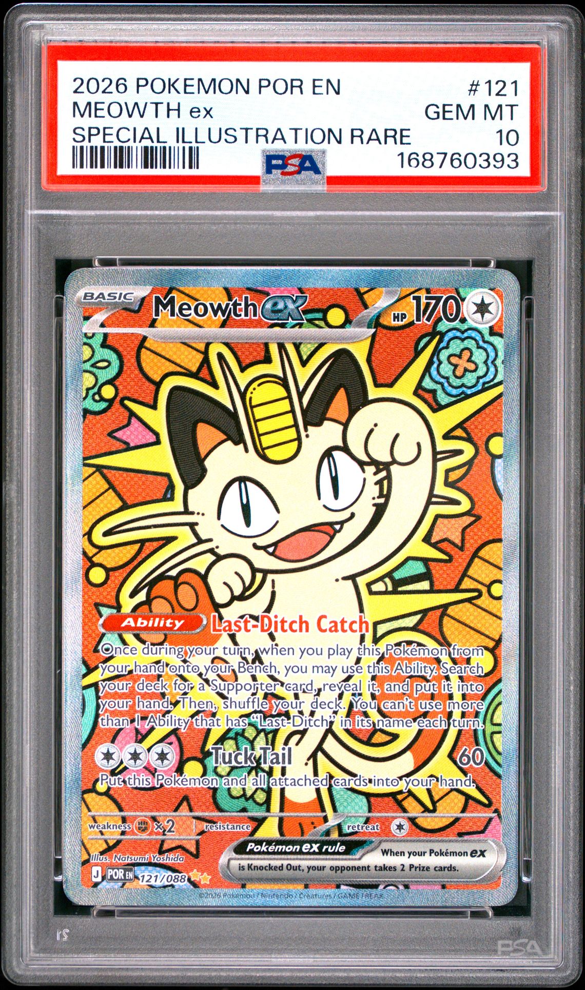 2026 Pokemon Por En-Perfect Order Meowth Ex #121 (Special Illustration Rare) Gem Mt 10 front view - PSA graded GEM MT 10