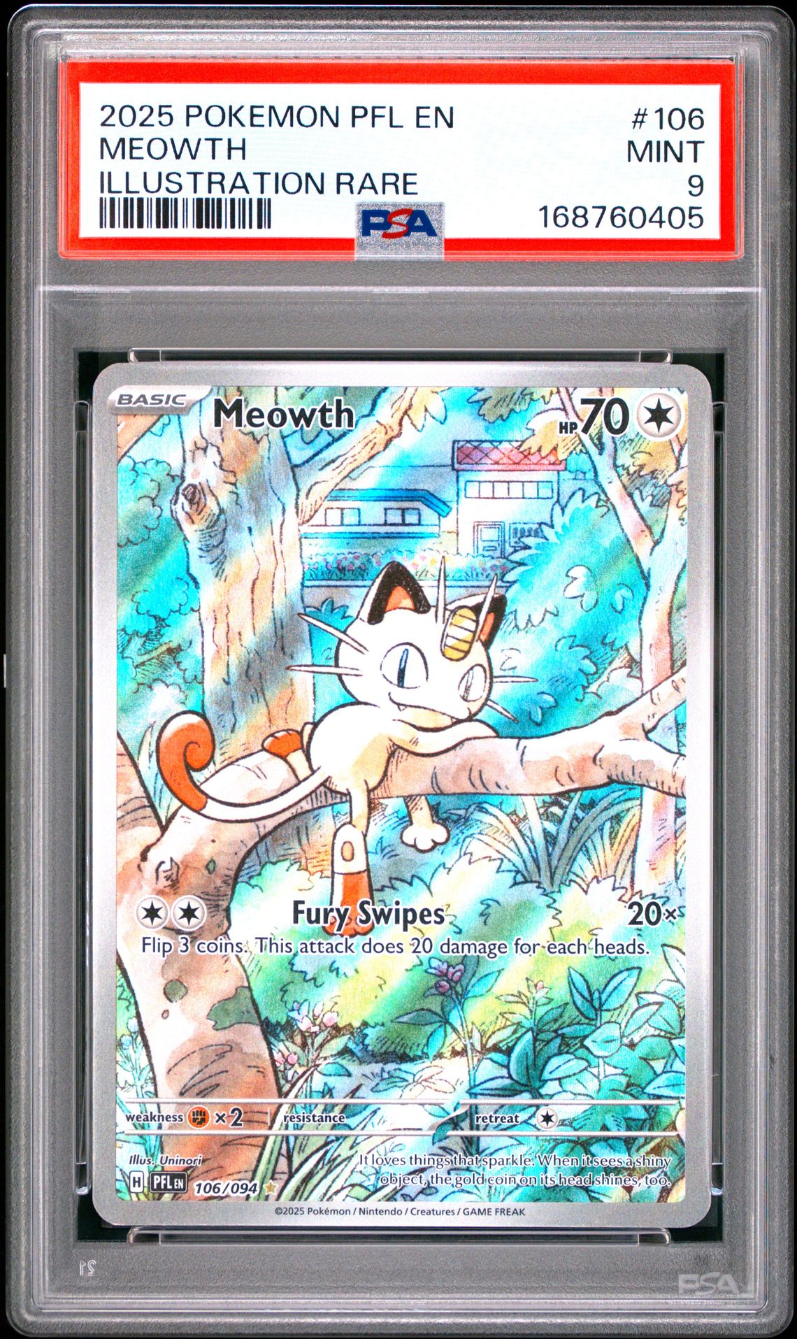2025 Pokemon Pfl En-Phantasmal Flames Meowth #106 (Illustration Rare) Mint 9 front