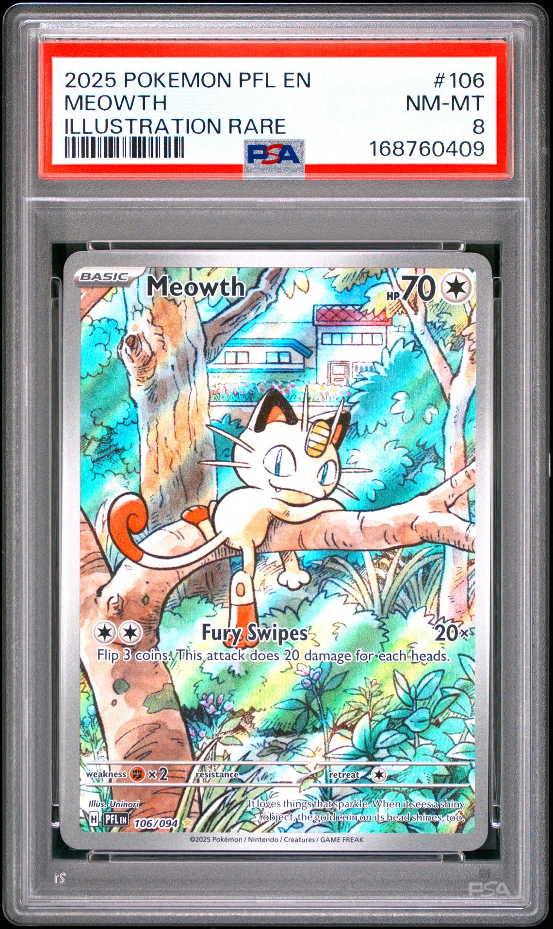 2025 Pokemon Pfl En-Phantasmal Flames Meowth #106 (Illustration Rare) Nm-Mt 8 front