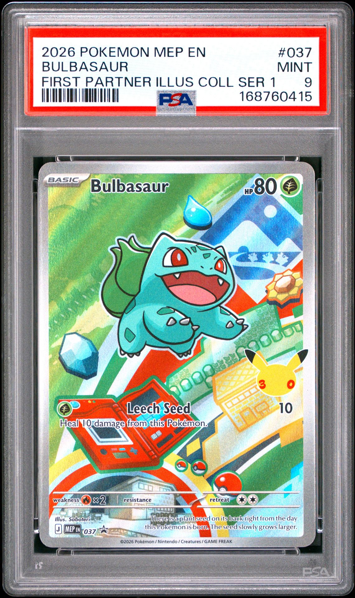 2026 Pokemon Mep En-Me Black Star Promo Bulbasaur #037 (First Partner Illus Coll Ser 1) Mint 9 front