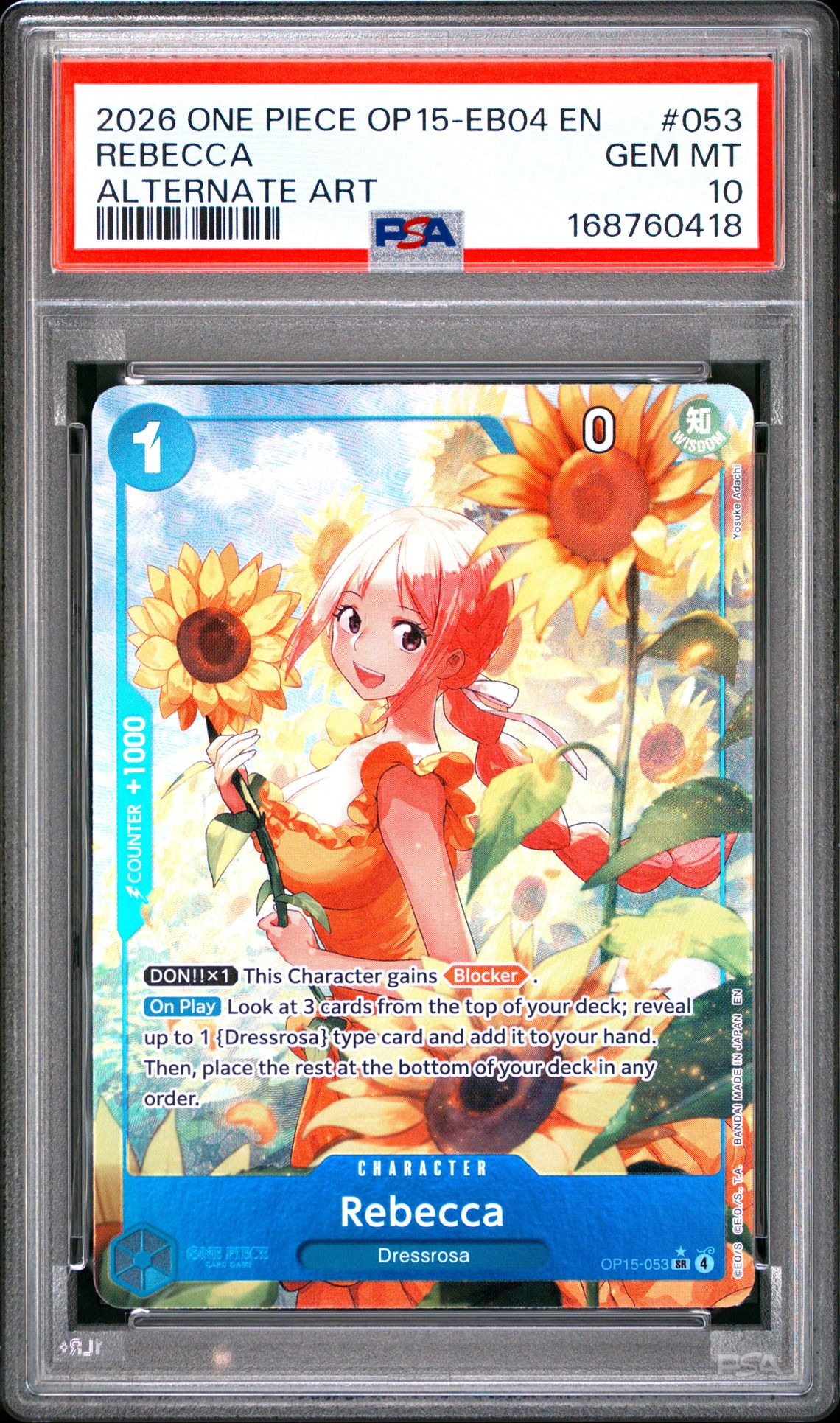 2026 One Piece Op15-Eb04-Adventure On Kami's Island Rebecca #053 (Alternate Art) Gem Mt 10 front