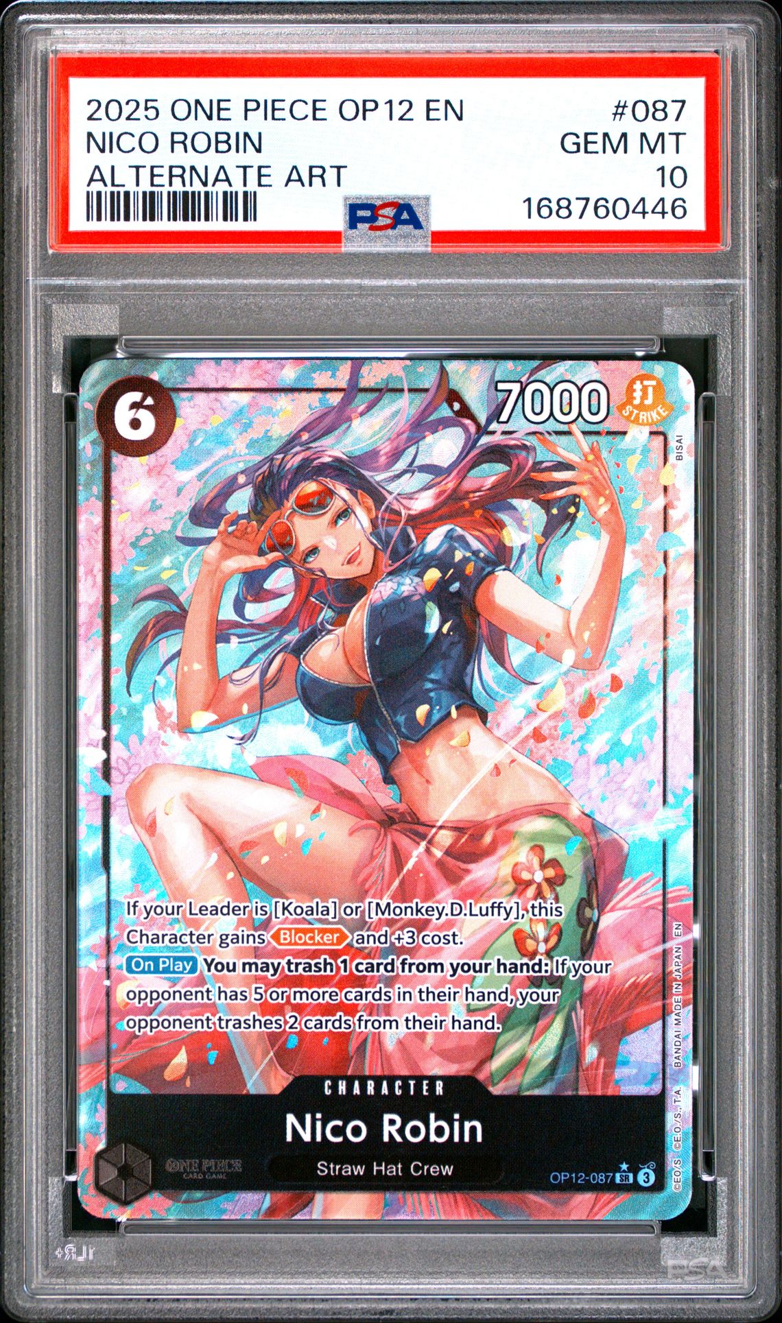 2025 ONE PIECE OP12-LEGACY OF THE MASTER NICO ROBIN ALTERNATE ART 087 GEM MT 10 front