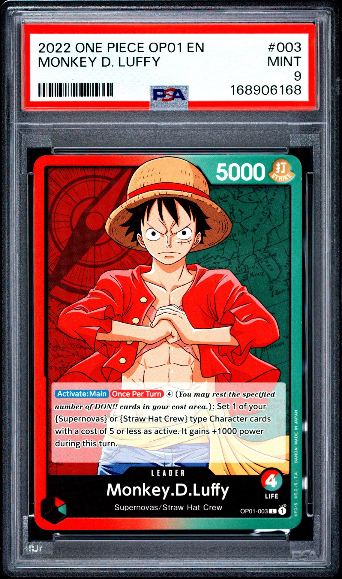 2022 One Piece Op01-Romance Dawn Monkey D. Luffy #003 Mint 9 front