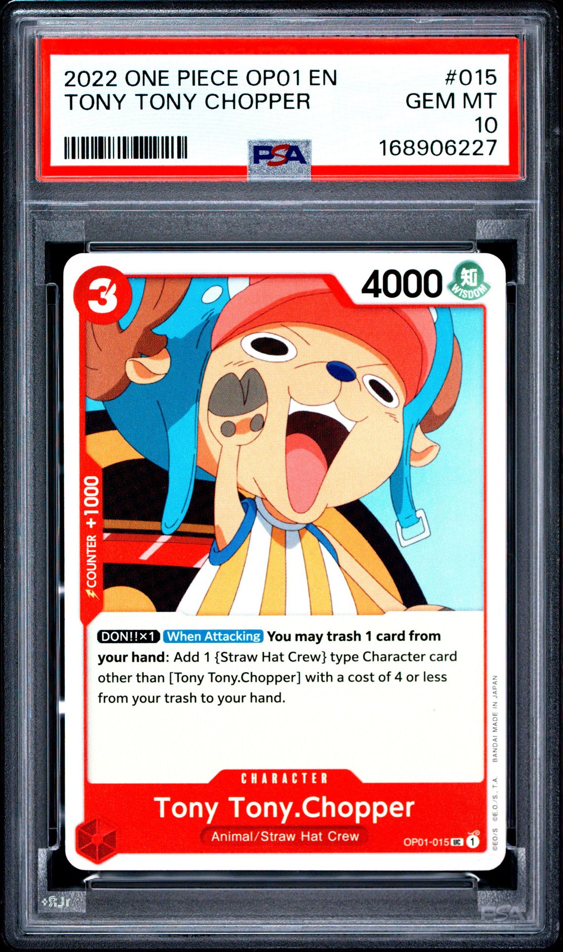 2022 One Piece Op01-Romance Dawn Tony Tony Chopper #015 Gem Mt 10 front view - PSA graded GEM MT 10