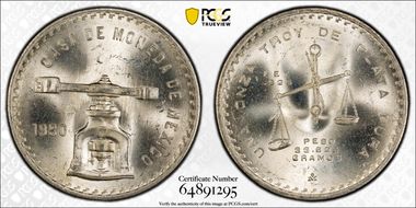 1980-Mo Onza KM-M49b.5 Ag 8/7 MS65