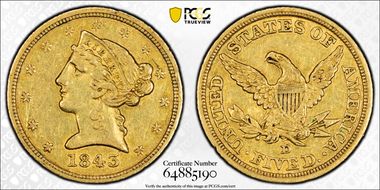 1843-D $5 Medium D XF45